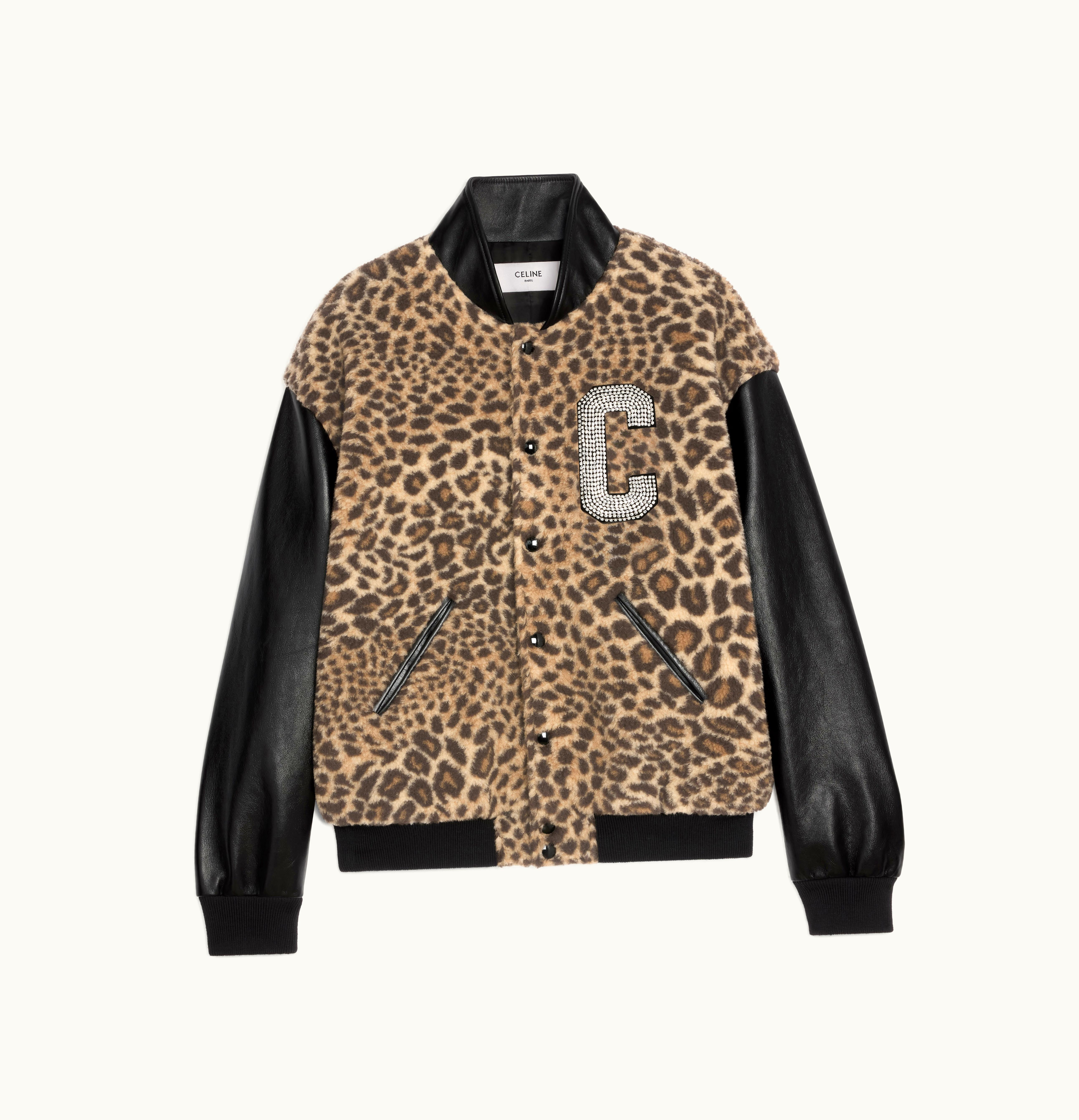 Celine Celine Teddy Jacket In Leopard-Print Fleece With Embroidered Patch Guepard