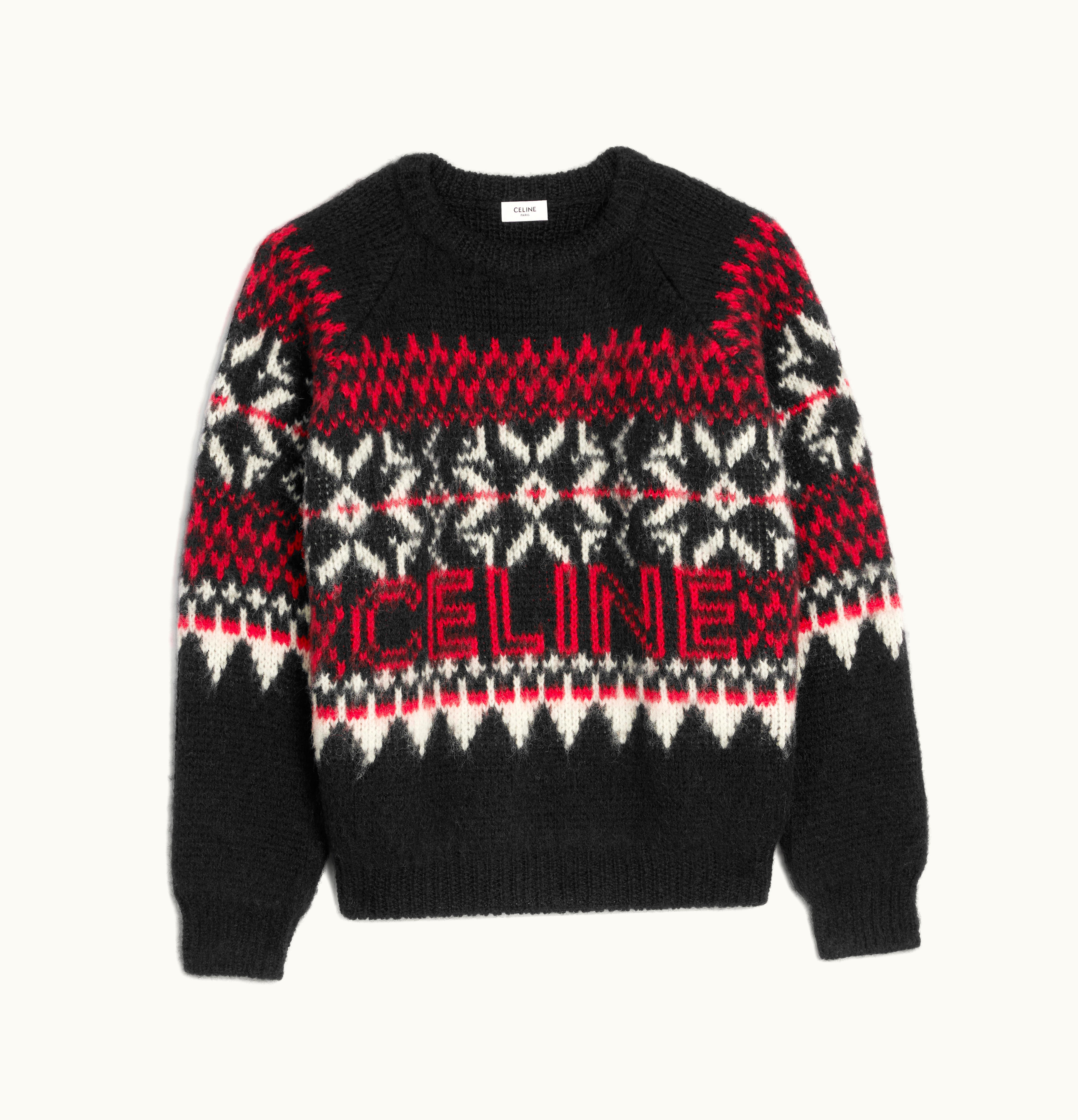 Celine Celine Boxy Sweater In Snowflake Wool Black / Red / Off White