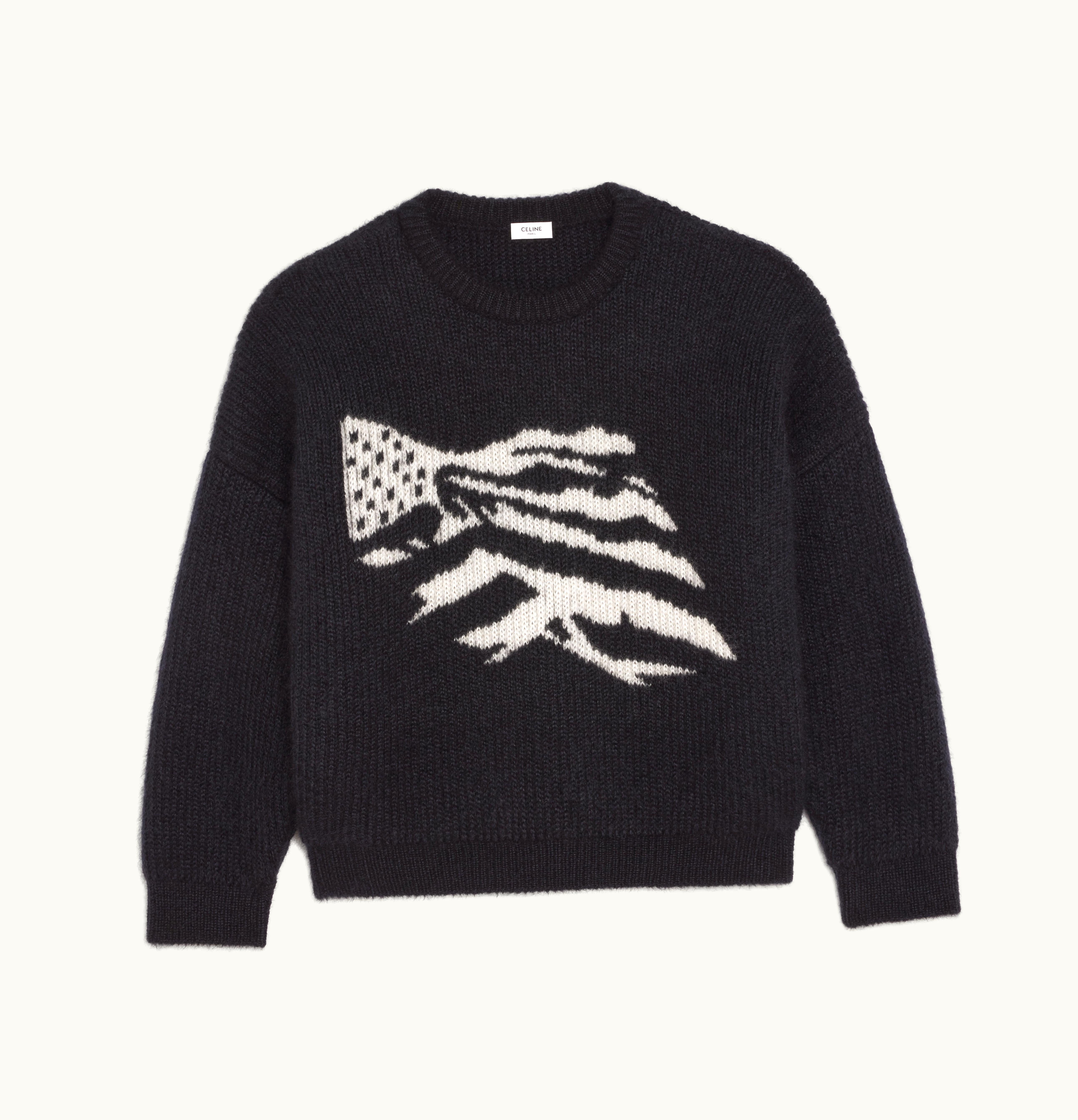 Celine Celine Boxy Flag Sweater In Mohair Black / Off White