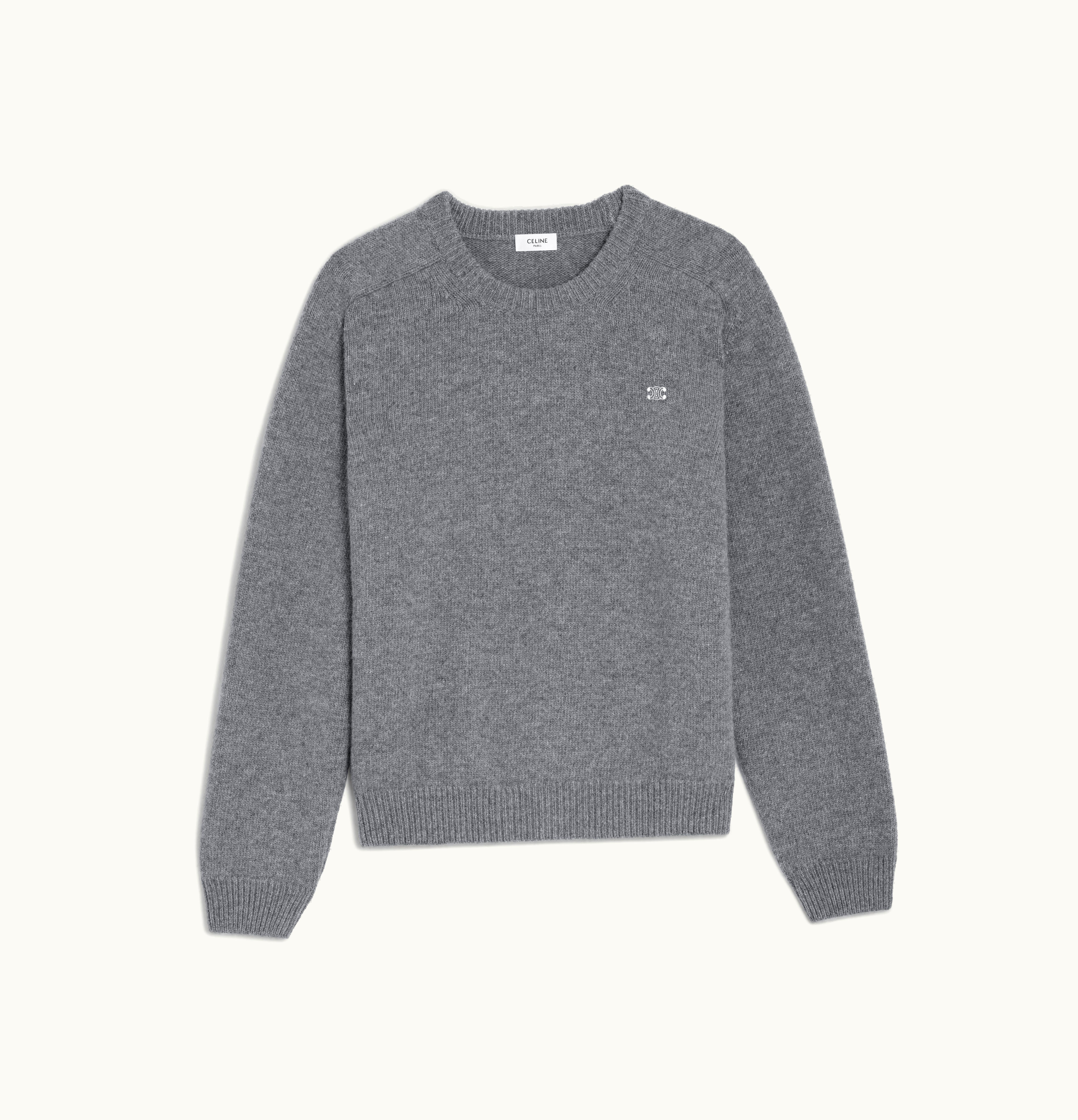 Celine Celine Triomphe Crew Neck Sweater In Cashmere Wool Grey / Off White
