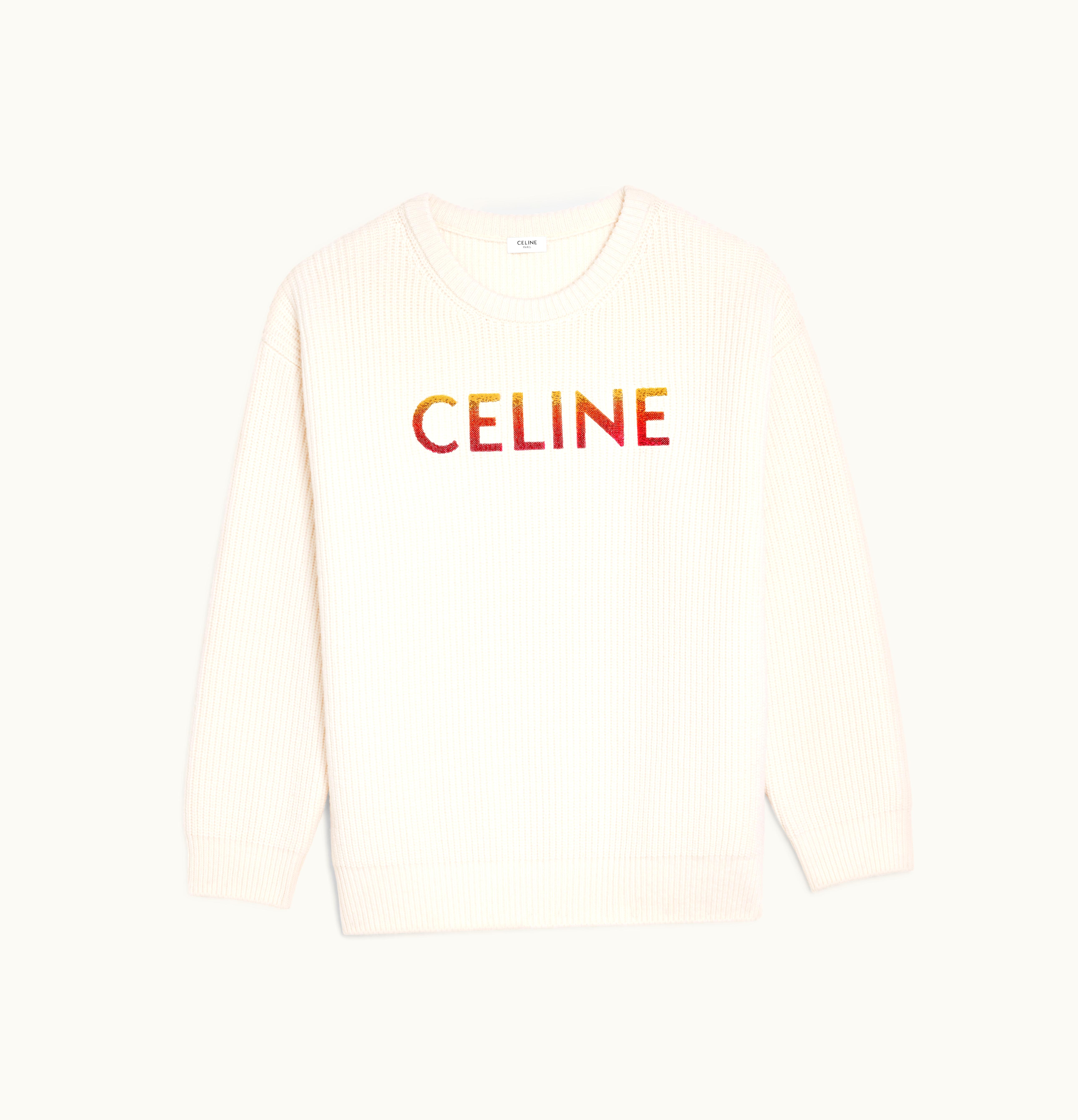 Celine Celine Embroidered Sweater In Ribbed Wool Off White