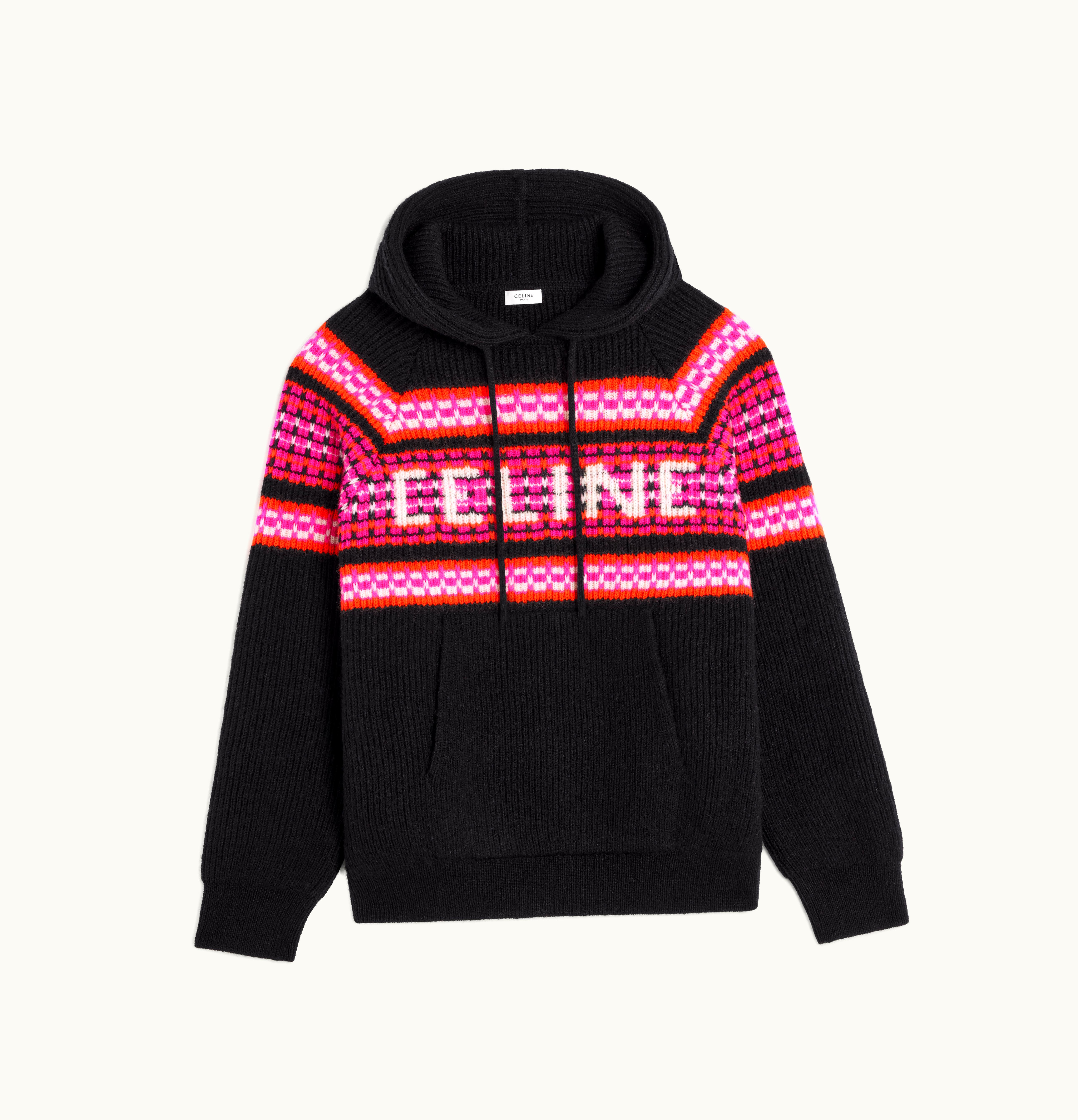 Celine Celine Hooded Sweater In Ski Jacquard Wool Black/Pink