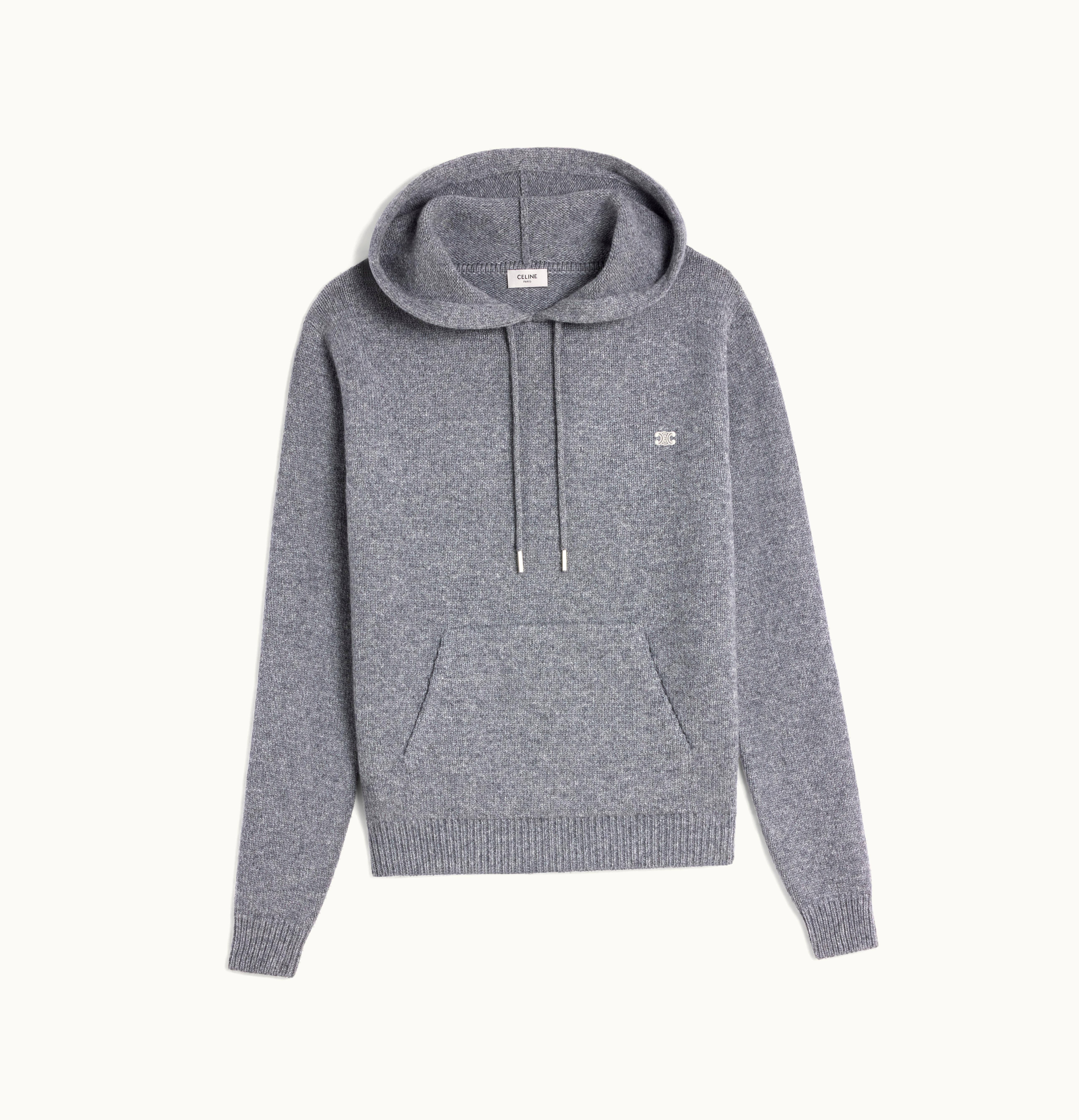 Celine Celine Triomphe Hooded Sweater In Cashmere Wool Grey / Off White