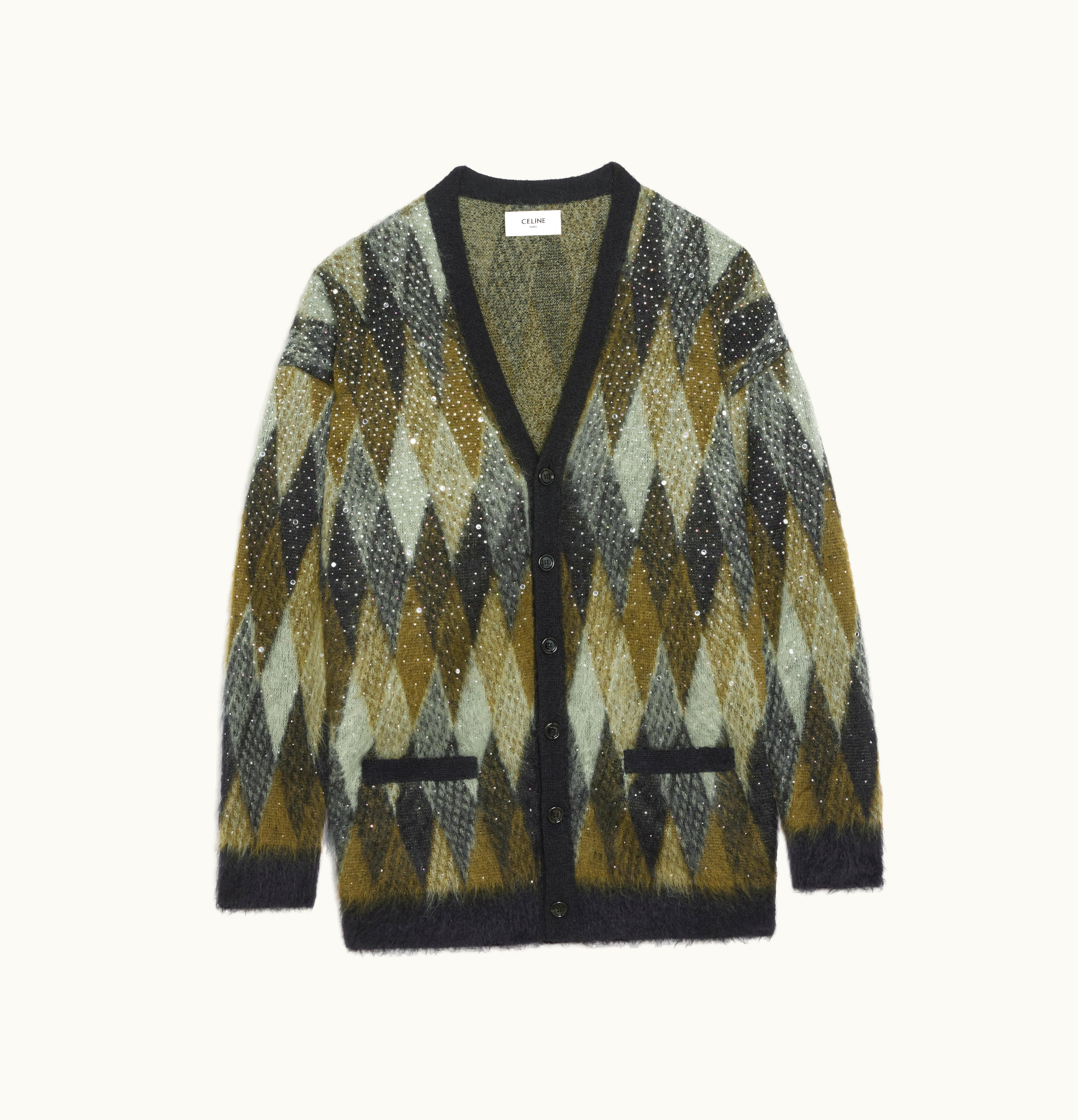 Celine Celine Long Embroidered Cardigan In Brushed Mohair Green