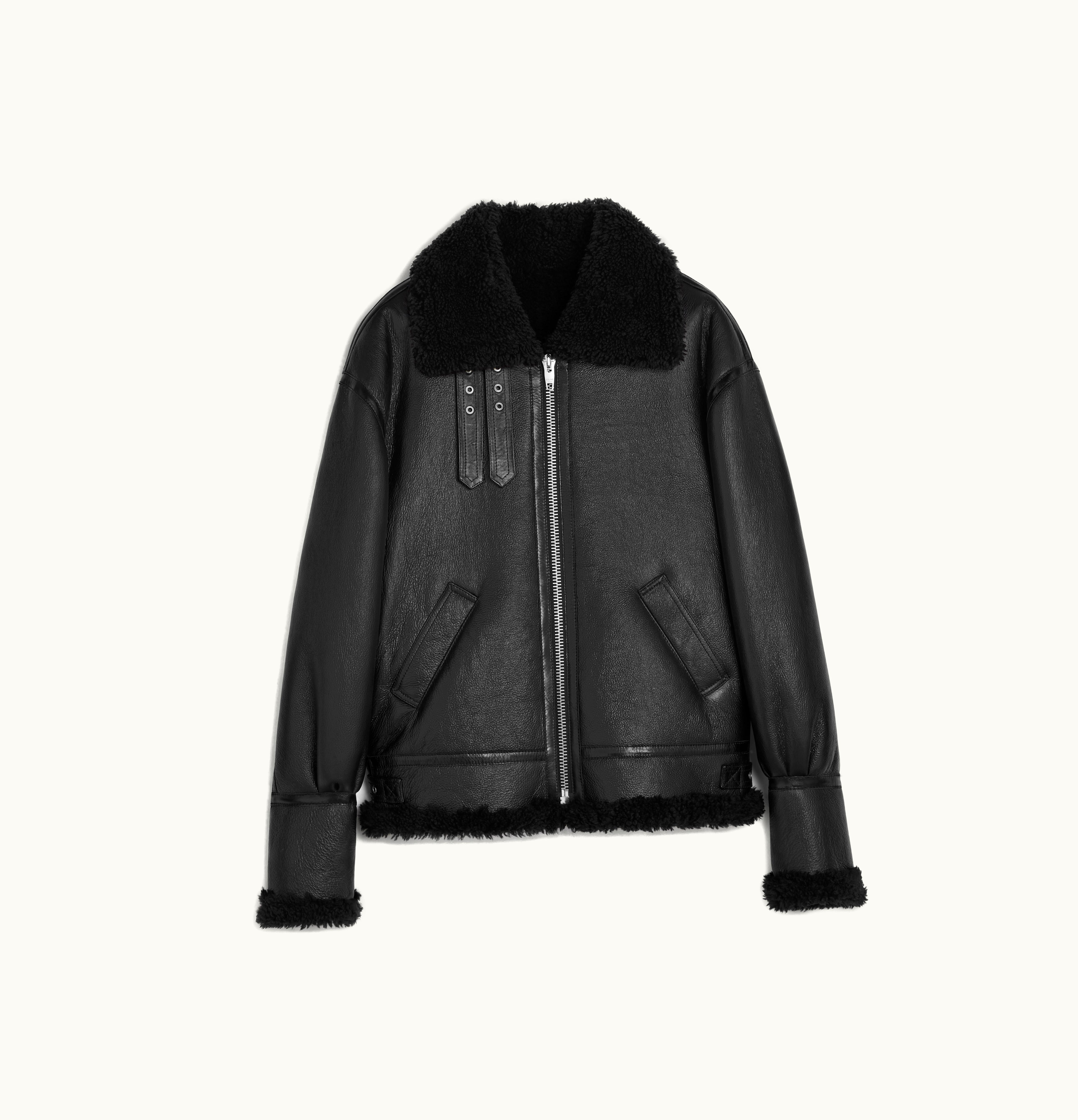 Celine Celine Bomber Jacket In Shearling Ultra Black