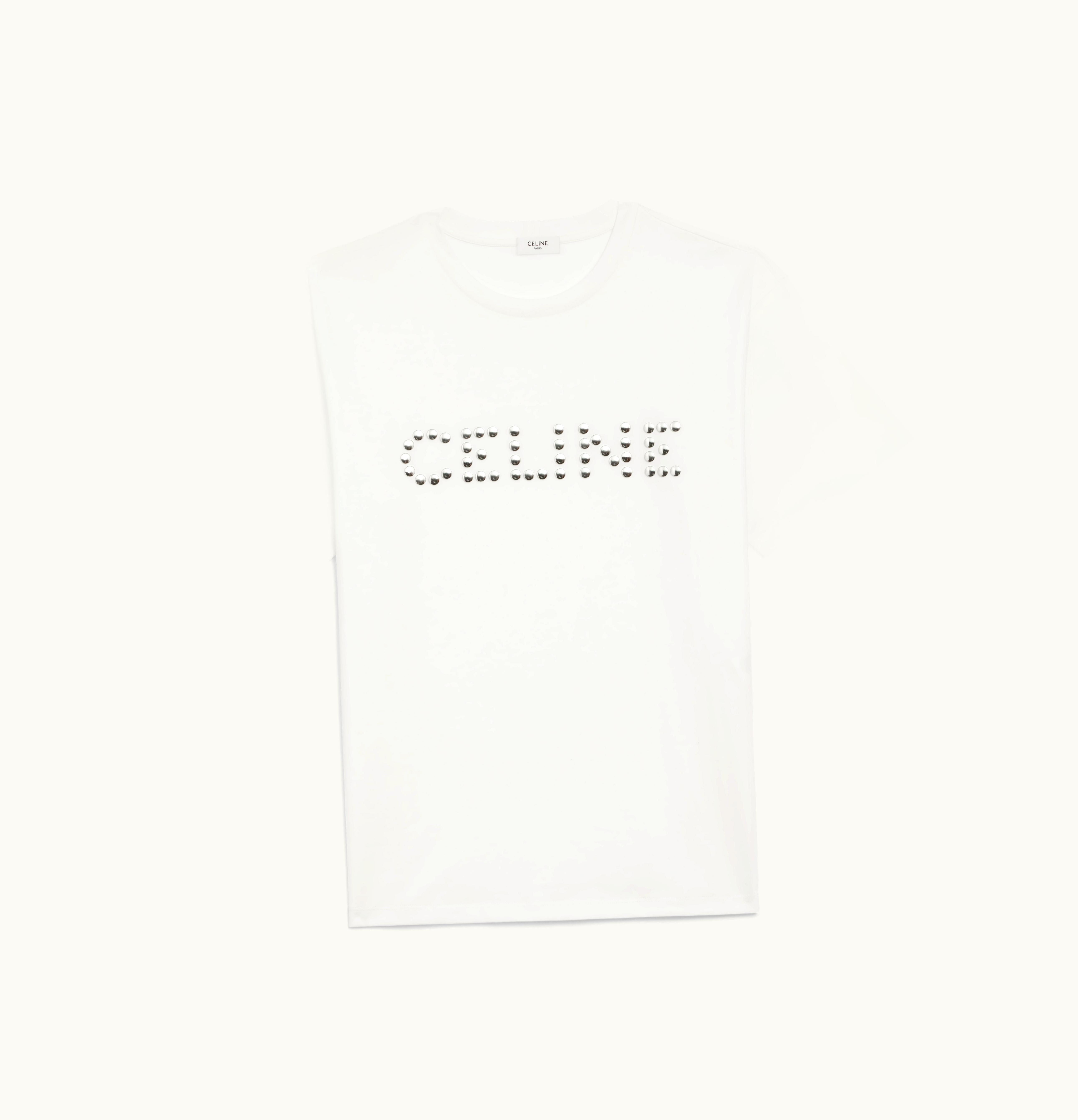 Celine Celine Loose Celine T-Shirt In Cotton Jersey With Studs White/ Silver