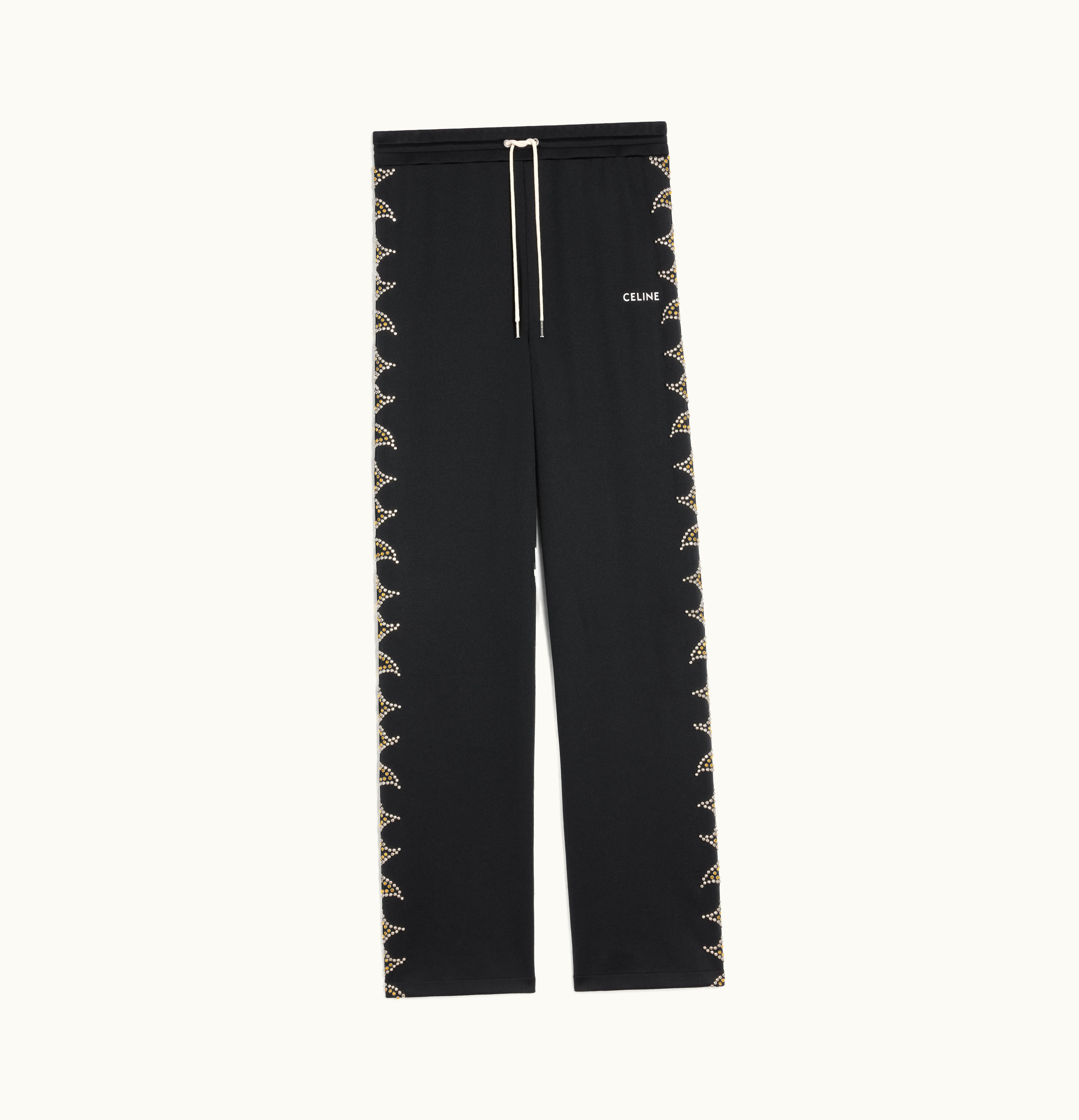 Celine Celine Flame Embroidered Track Pants In Double Face Jersey Black/Silver/Gold