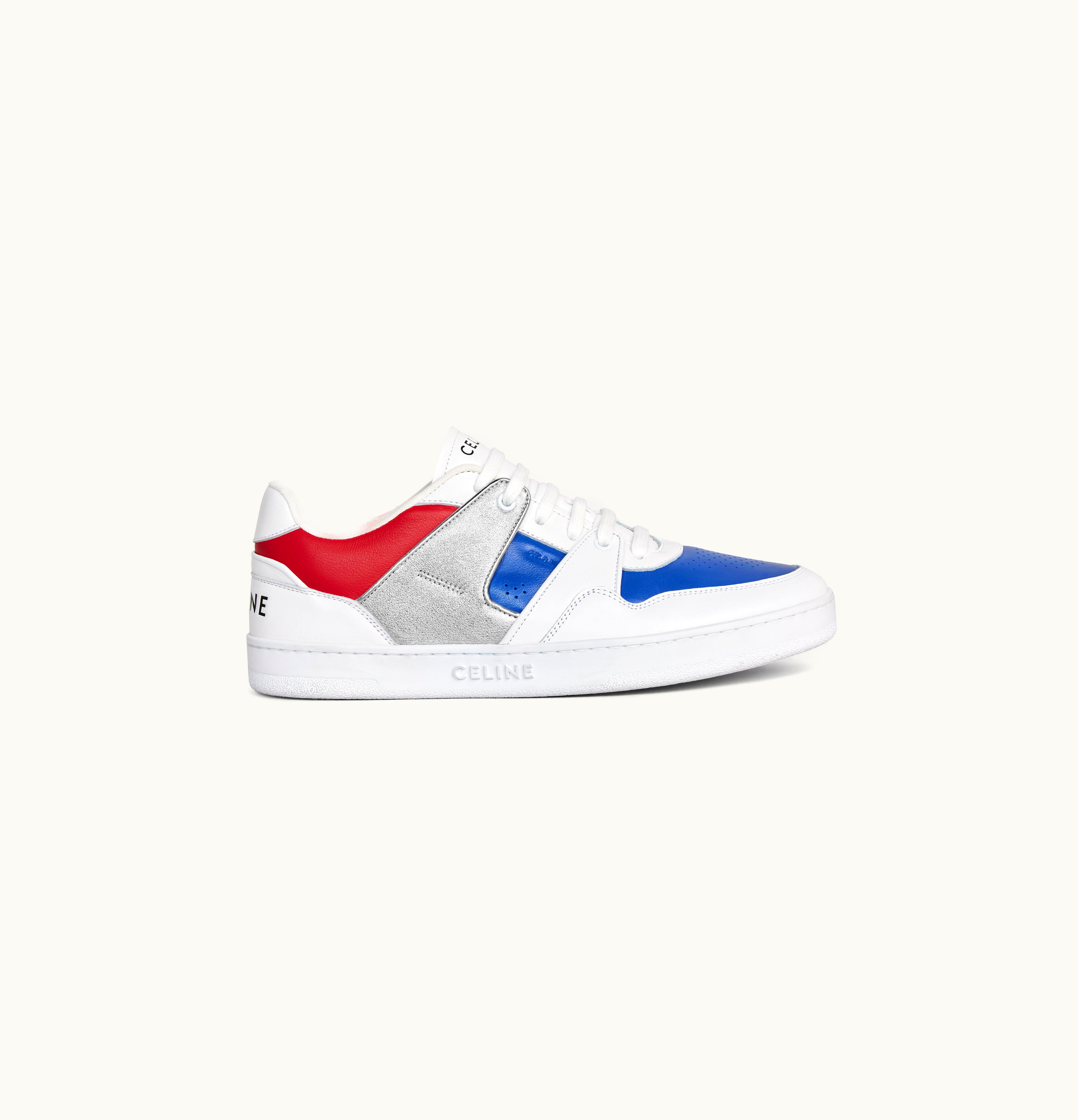Celine Celine Ct-04 Celine Trainer Low Lace-Up Sneaker In Metallic Calfskin And Calfskin White/Blue/Silver/Red