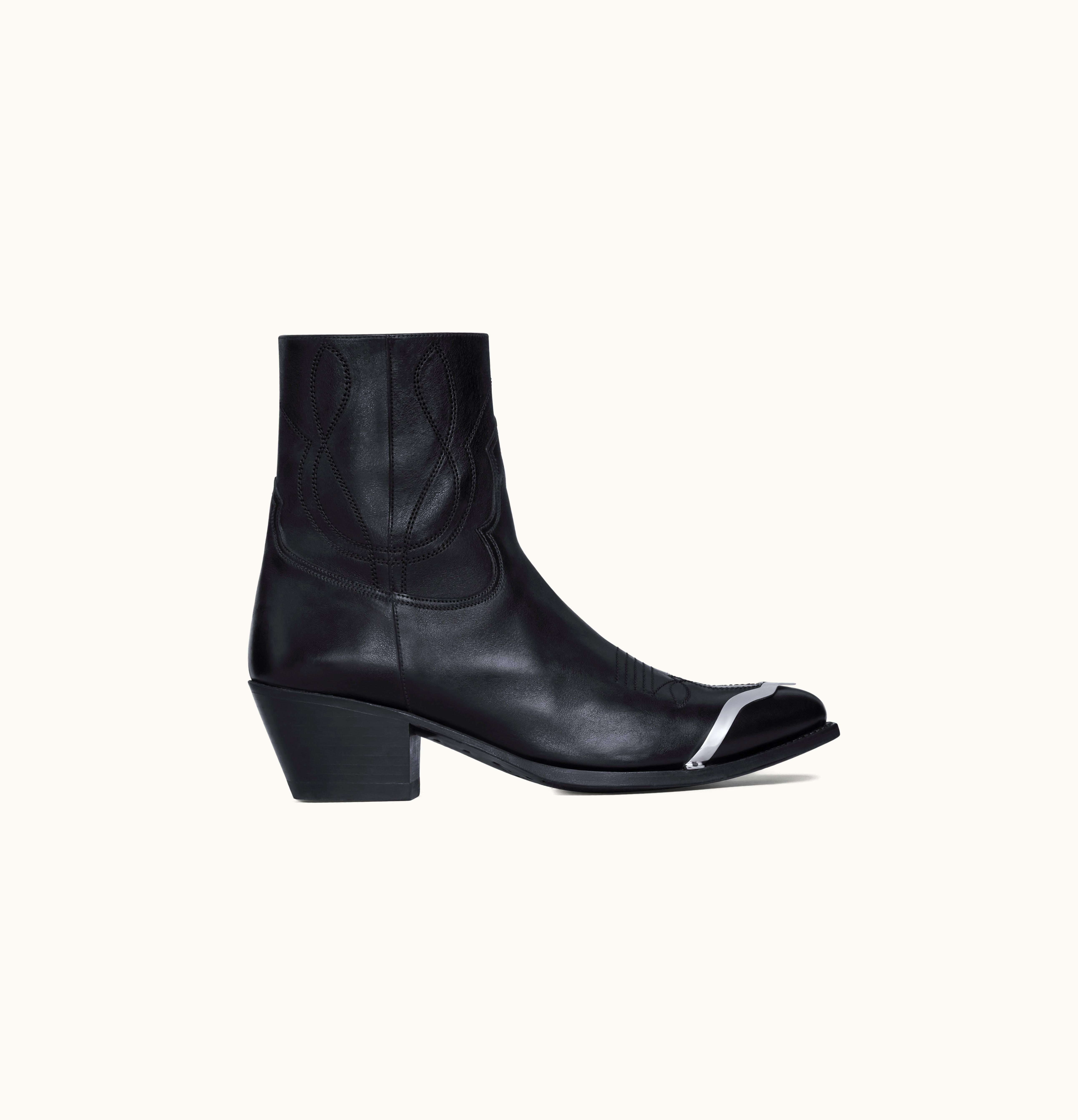 Celine Celine Western Zipped Boots With Metal Cap Toe In Calfskin Black
