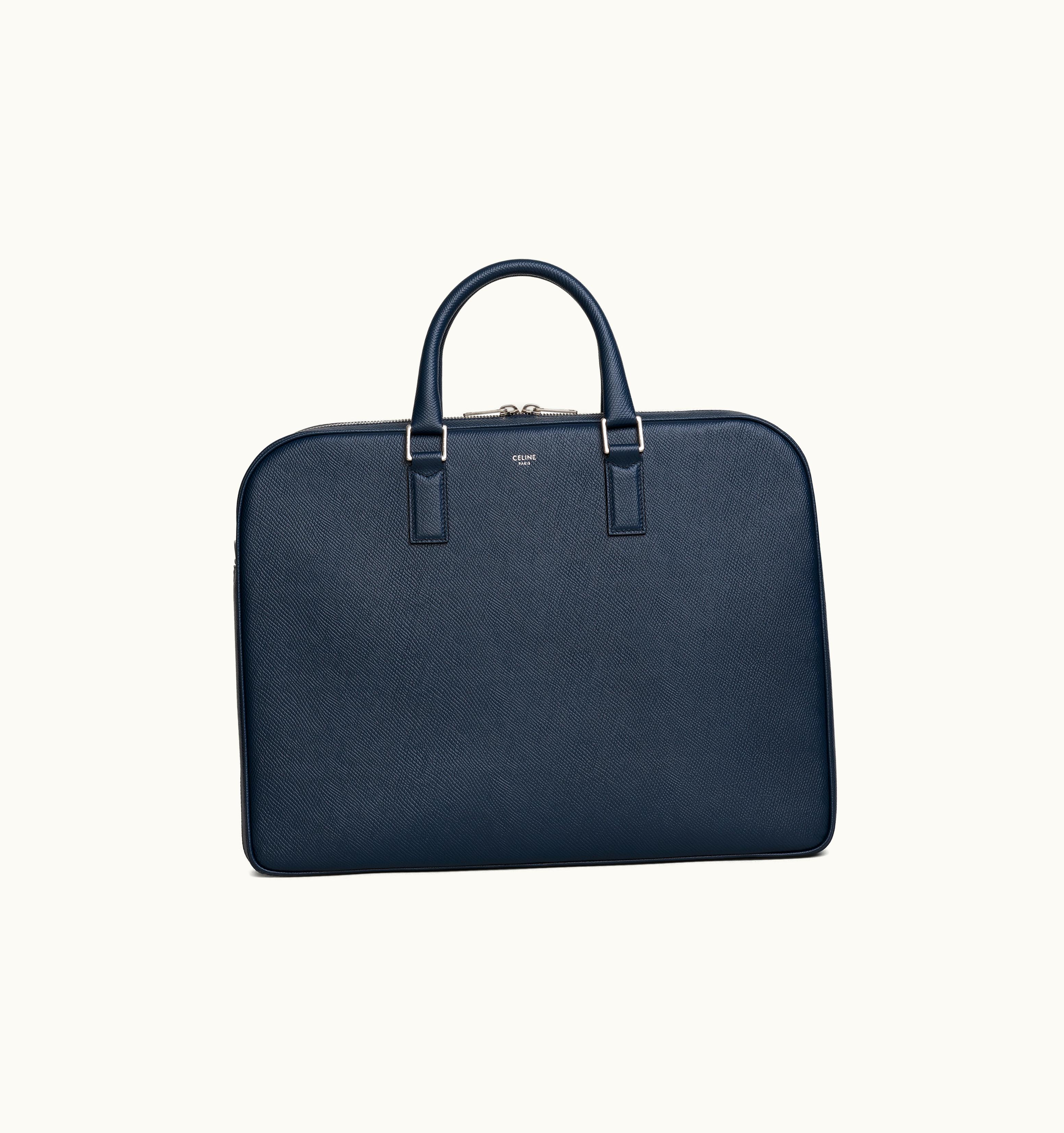 Celine Celine Medium Briefcase In Grained Calfskin Navy Blue
