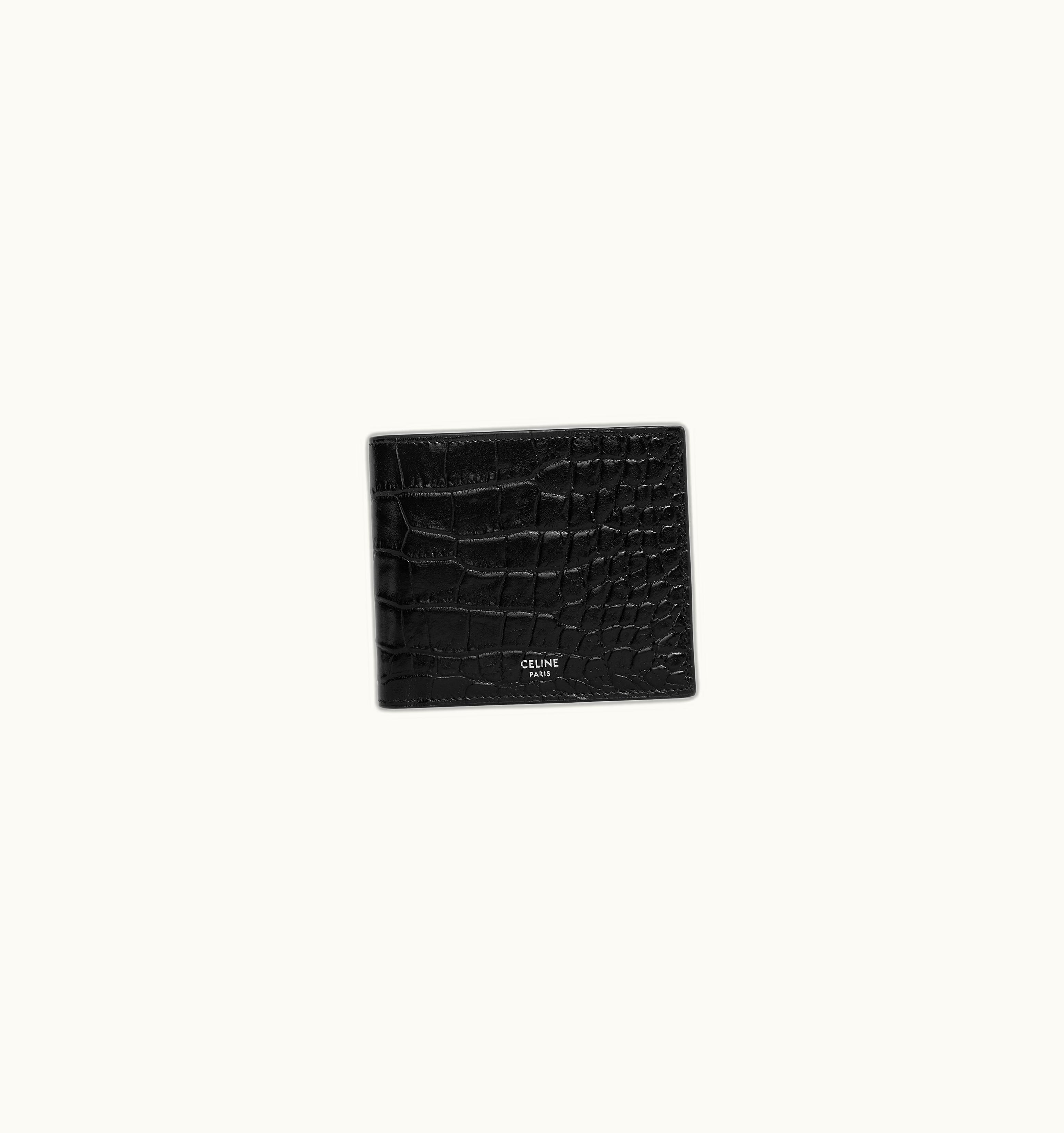 Celine Celine Bi-Fold Wallet With Coin Compartment In Crocodile Embossed Calfskin Black
