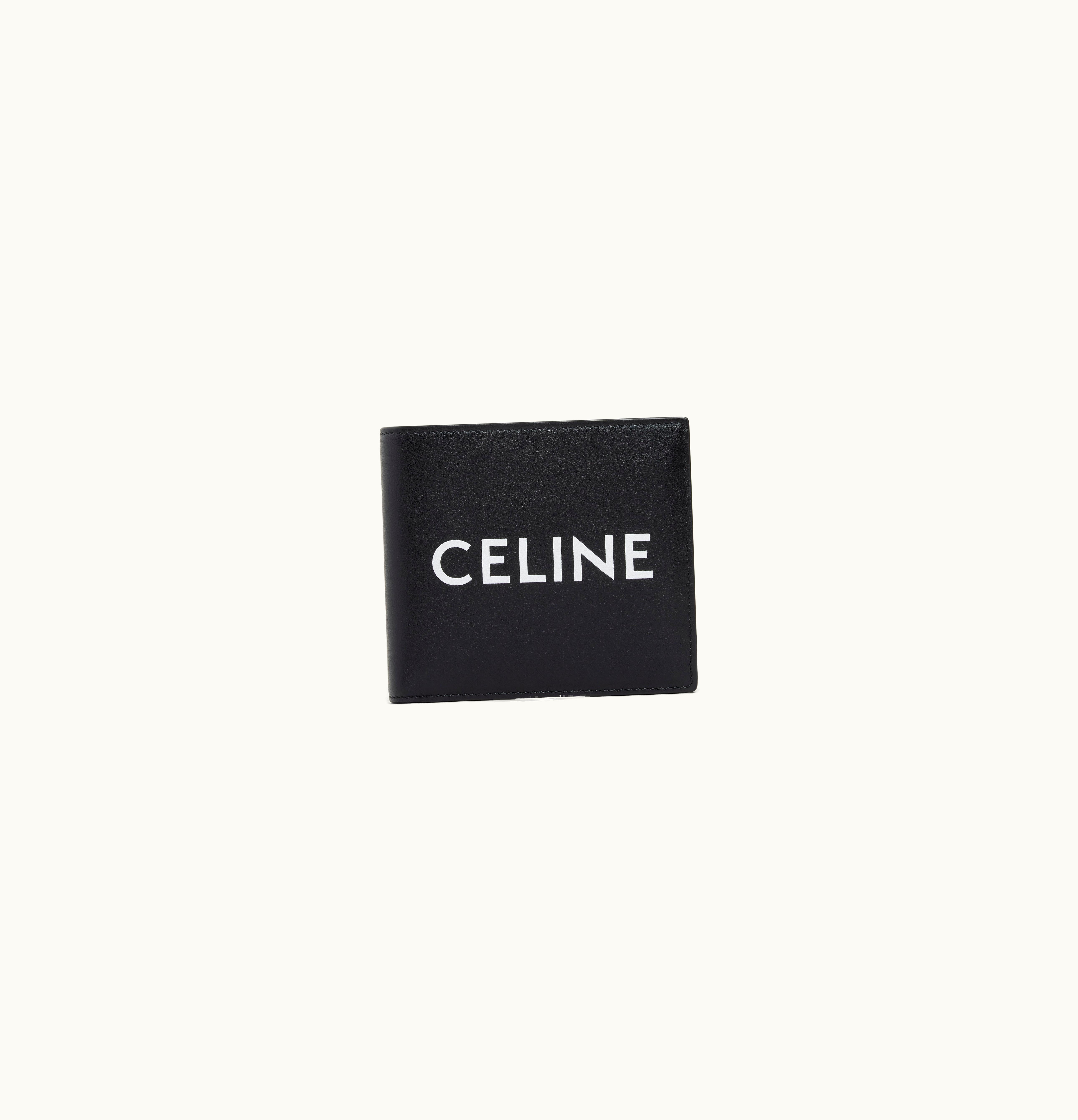 Celine Celine Bi-Fold Wallet With Coin In Smooth Calfskin With Celine Print Black