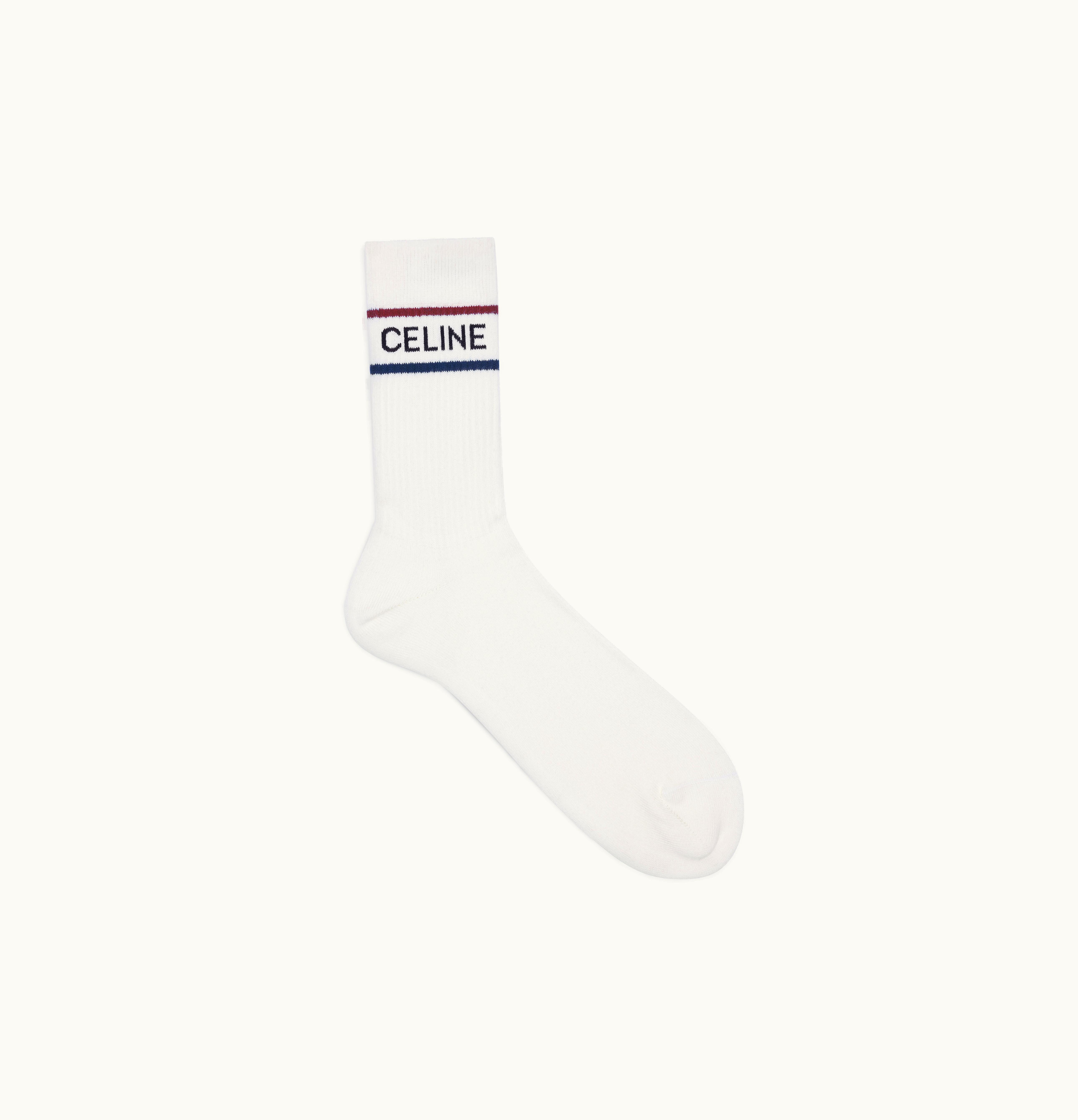 Celine Celine Socks In Striped Cotton White / Navy / Black