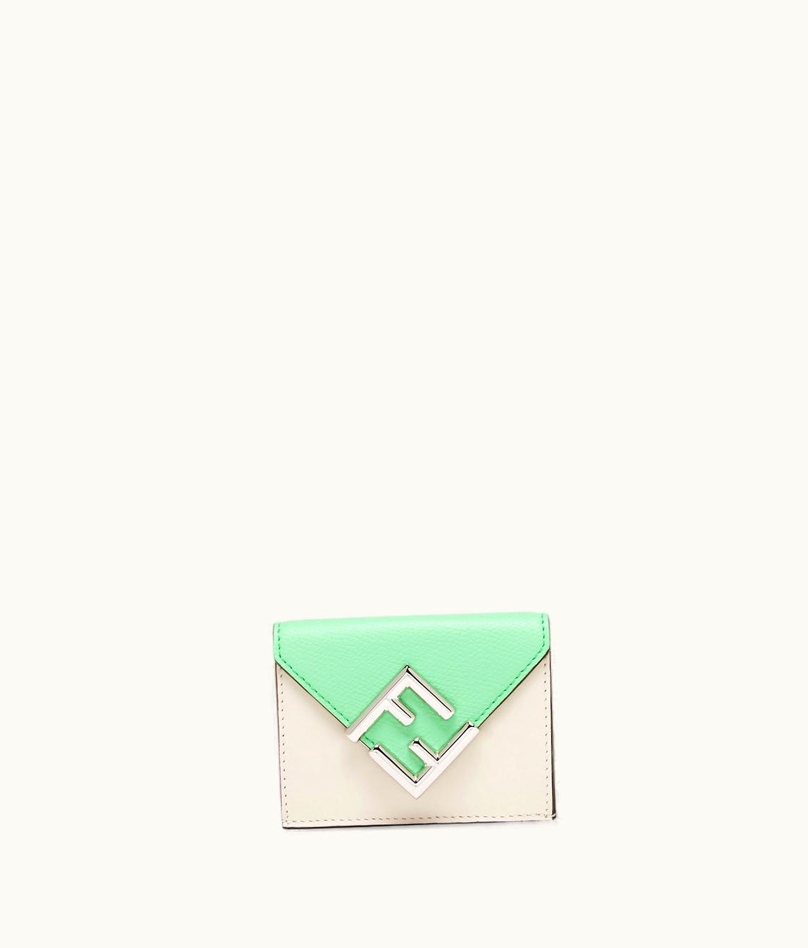 Fendi Fendi FF Diamonds Micro Trifold - Two-Tone White And Green Leather Wallet UZ0122165