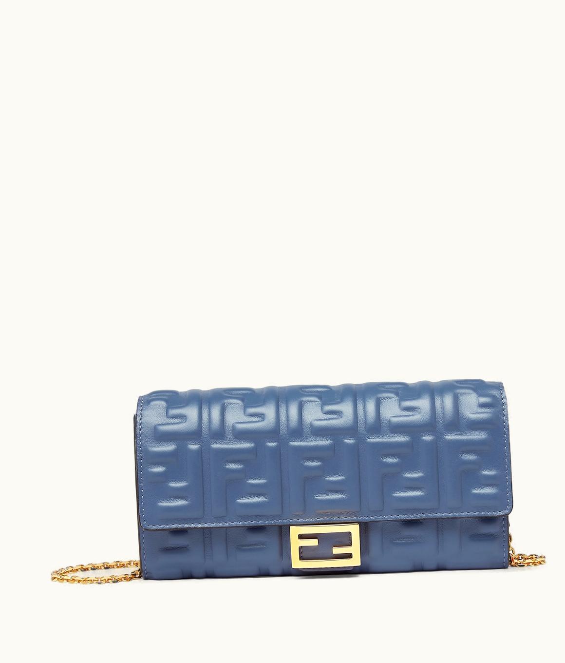 Fendi Fendi Baguette Continental Wallet With Chain - Blue Nappa Leather Wallet