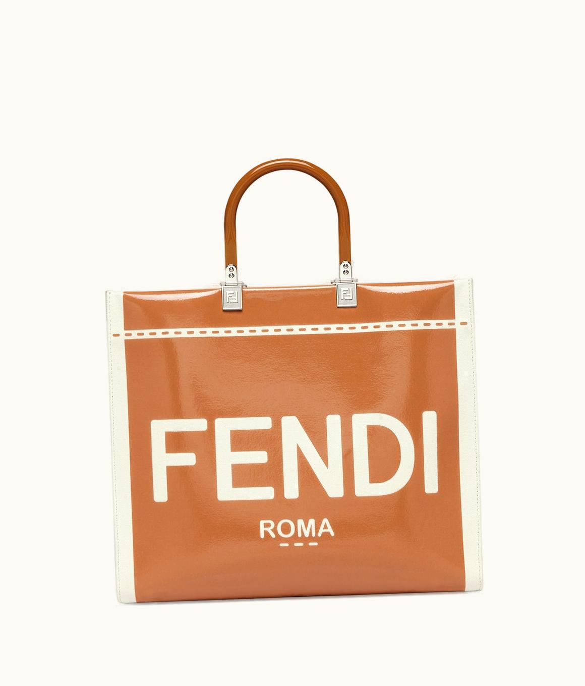 Fendi Fendi Sunshine Medium - Canvas And Brown Patent Leather Shopper Bag
