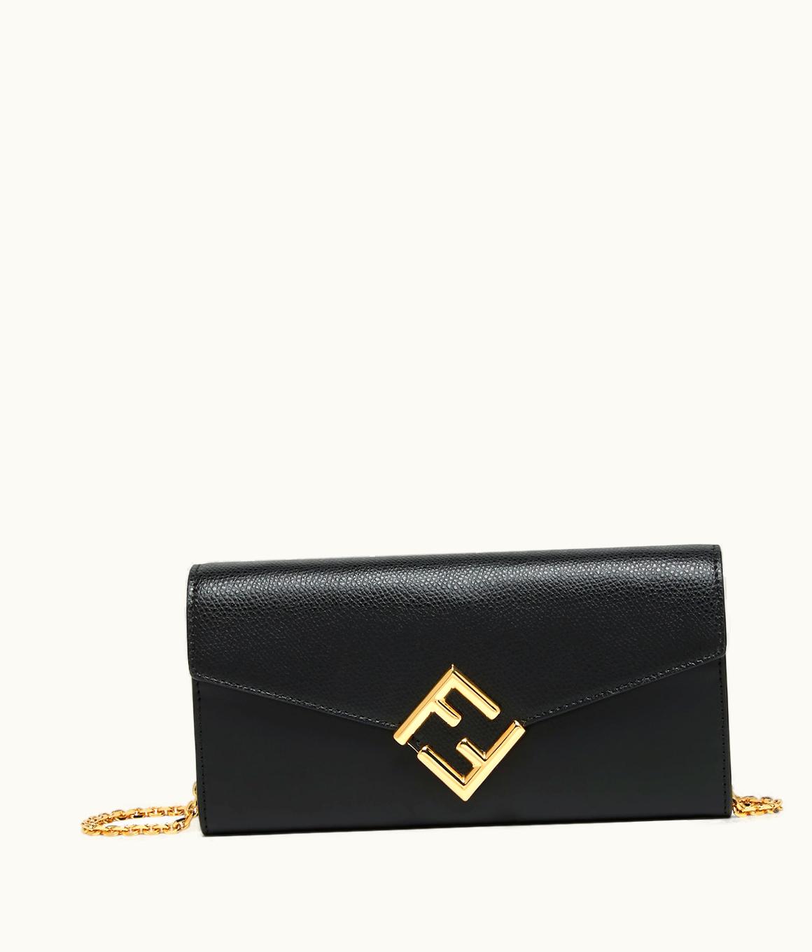 Fendi Fendi FF Diamonds Continental With Chain - Black Leather Wallet UZ0122251