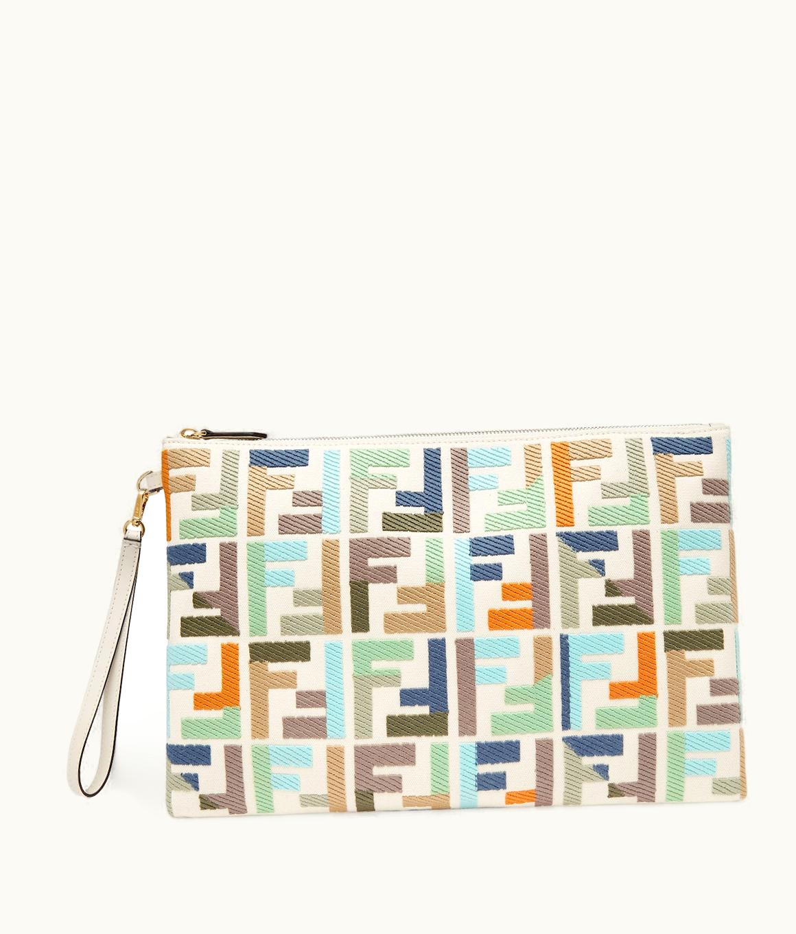 Fendi Fendi Large Flat FF Pouch - Multicolour Canvas Pouch With FF Embroidery