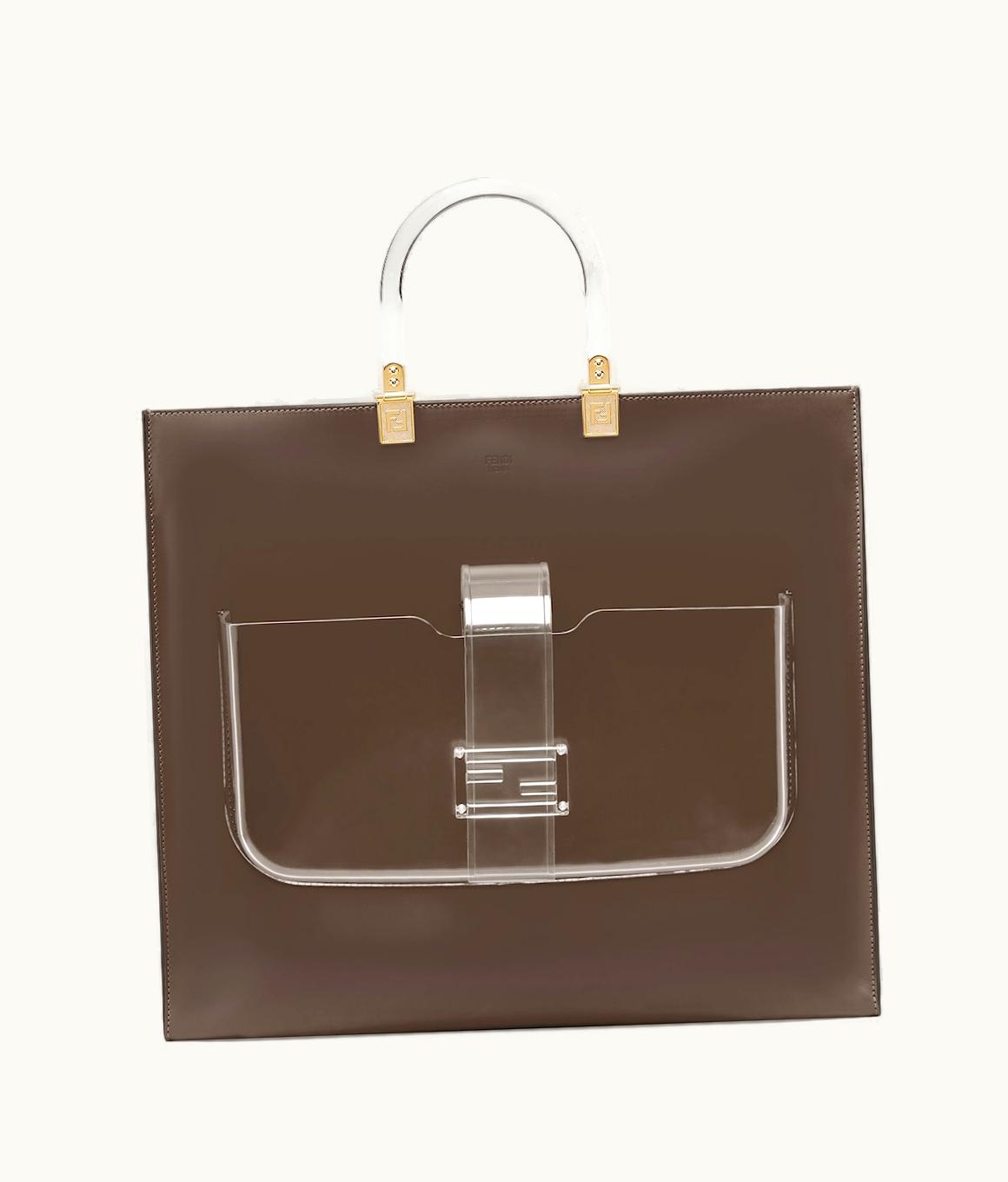Fendi Fendi Sunshine Pocket Large - Dark Brown Leather Shopper With Baguette Pocket