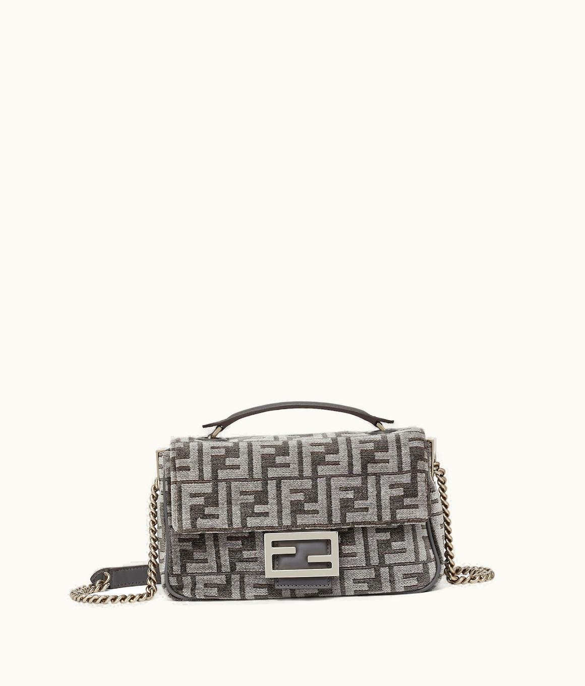 Fendi Fendi Baguette Chain Midi - Dark Grey FF Tapestry Fabric Bag