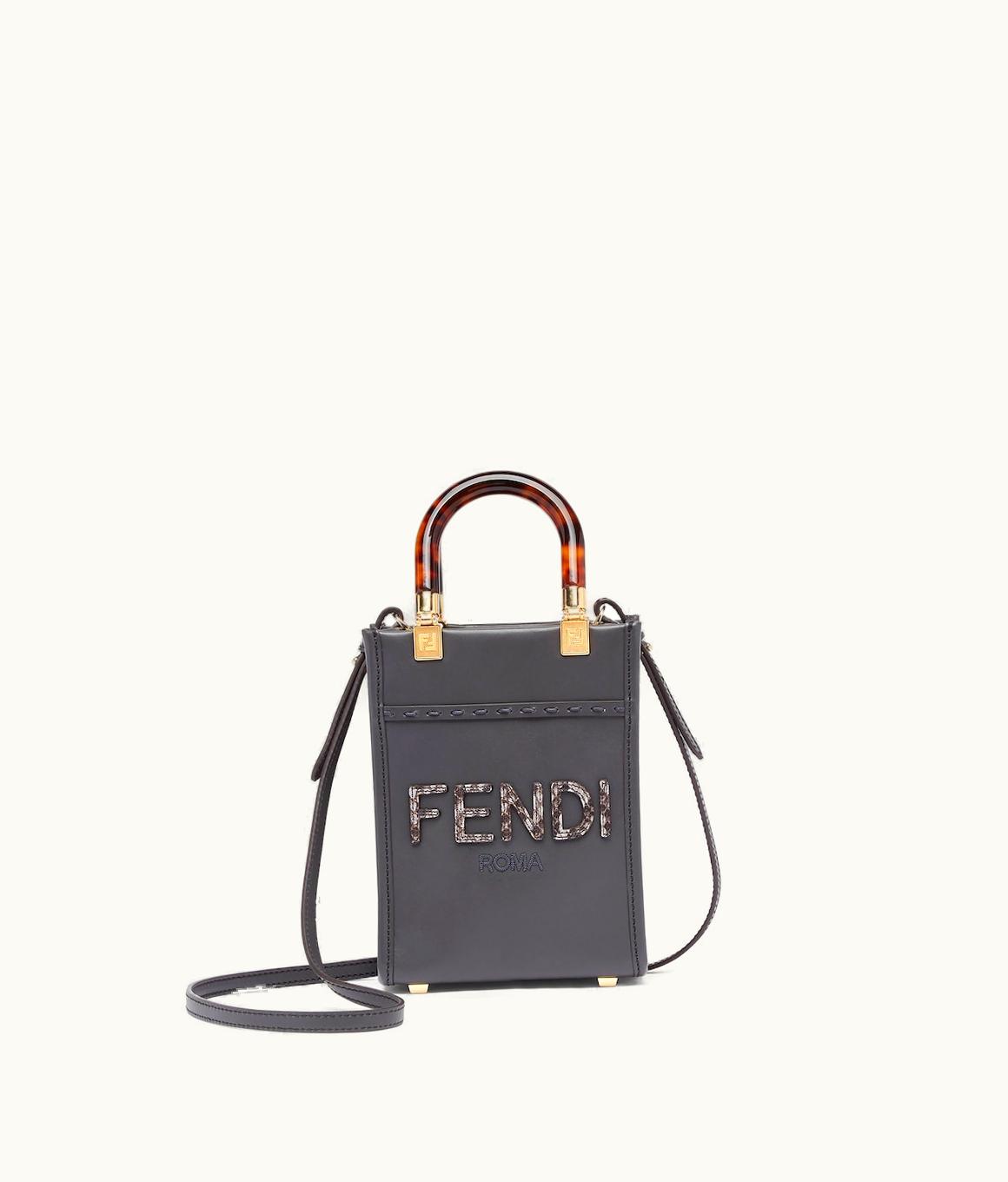 Fendi Fendi Mini Sunshine Shopper - Dark Grey Leather And Elaphe Mini-Bag