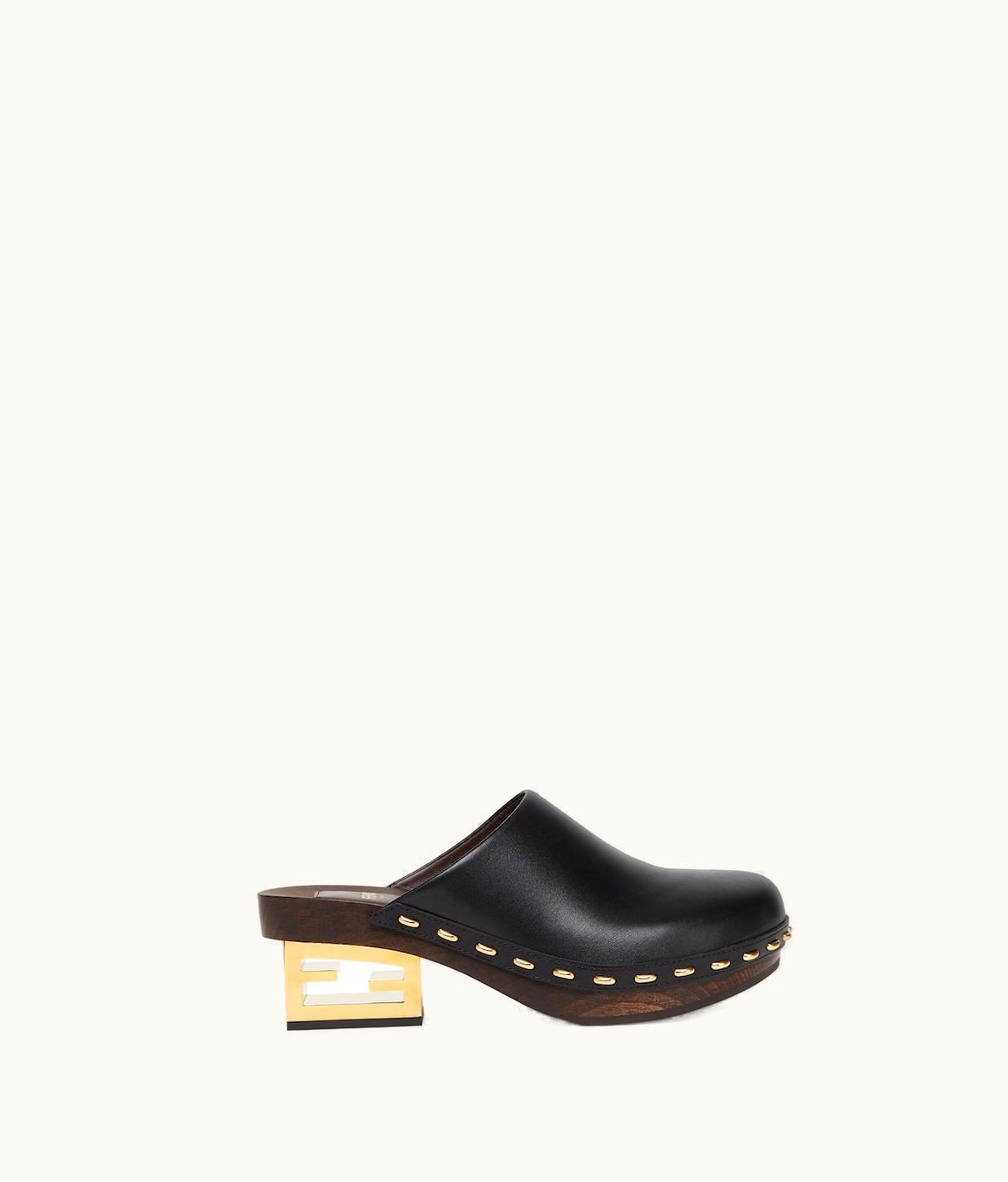 Fendi Fendi Baguette Show - Black Leather Medium-Heel Clogs