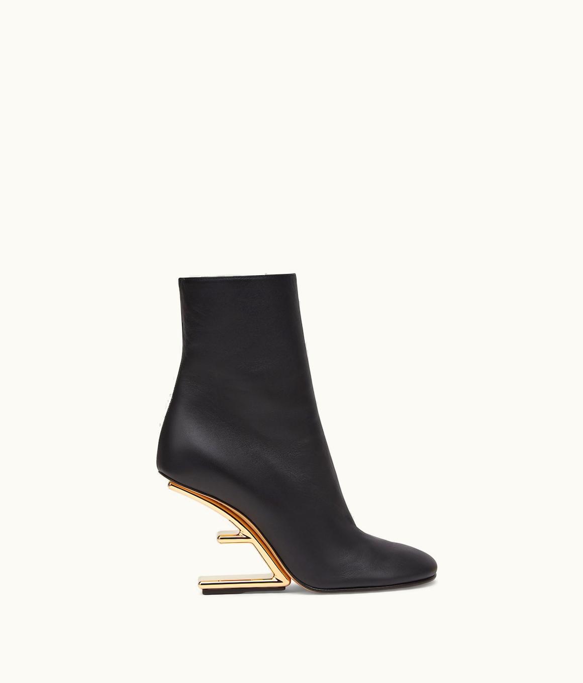 Fendi Fendi First - Black Nappa Leather High-Heeled Ankle Boots