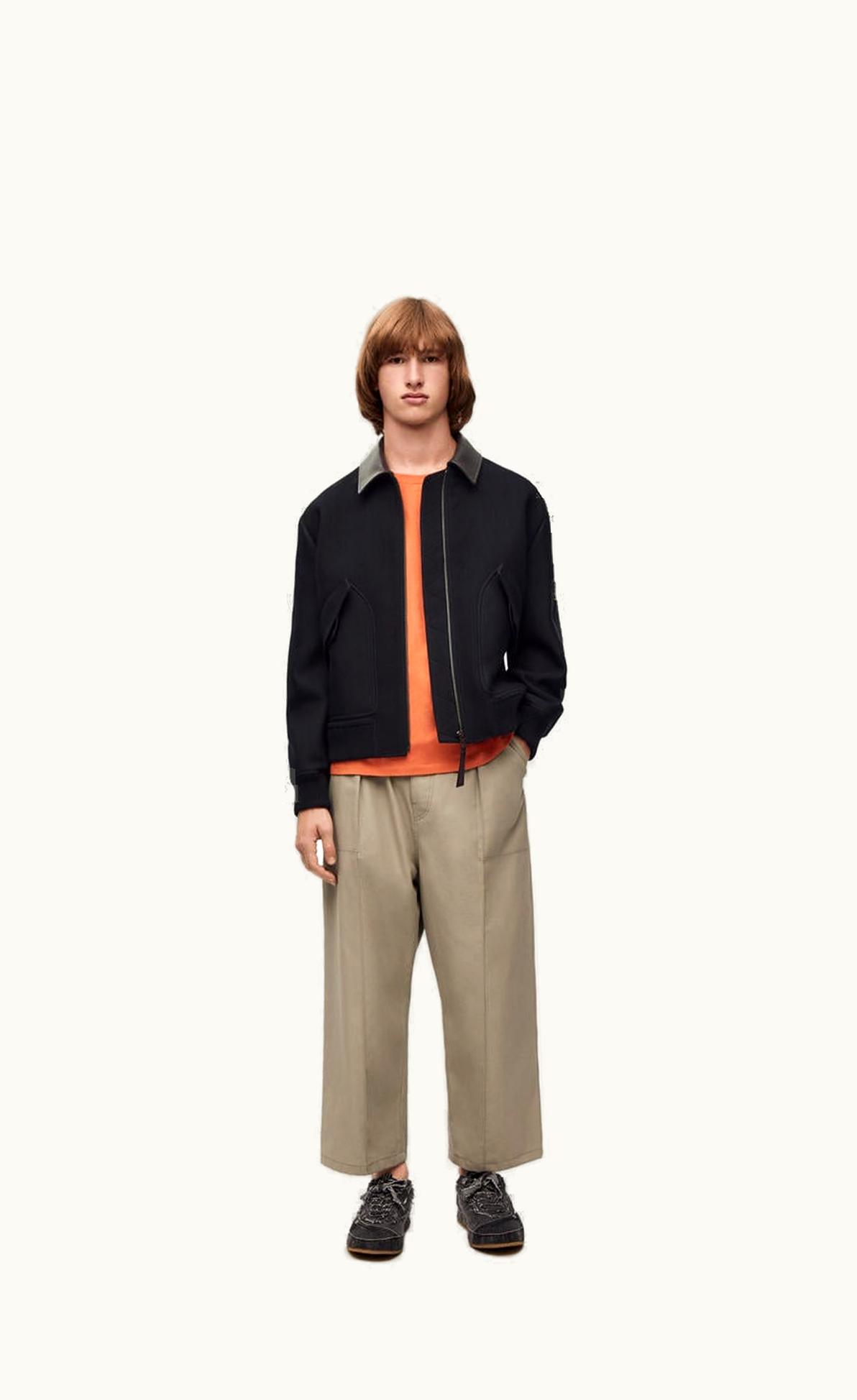 Loewe Loewe Leather Collar Bomber Jacket In Wool And Silk UZ0127462