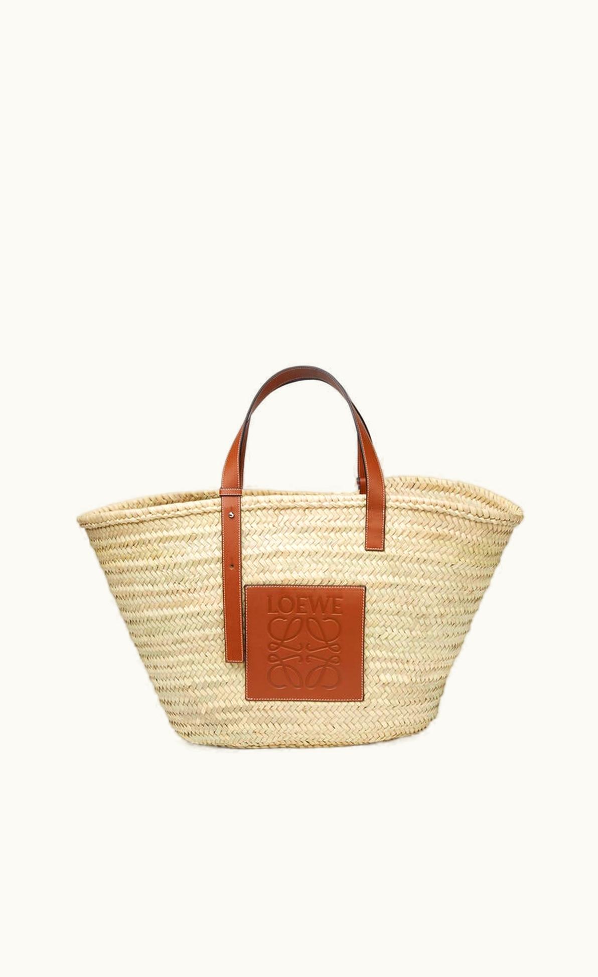 Loewe Loewe Large Basket Bag In Palm Leaf And Calfskin