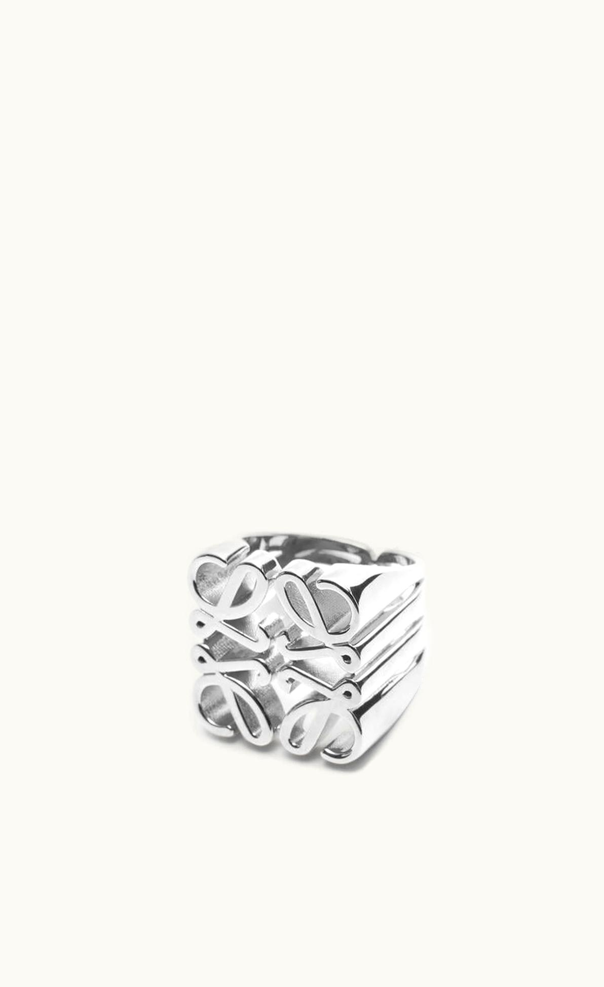 Loewe Loewe Pave Anagram Chevaliere Ring In Sterling Silver