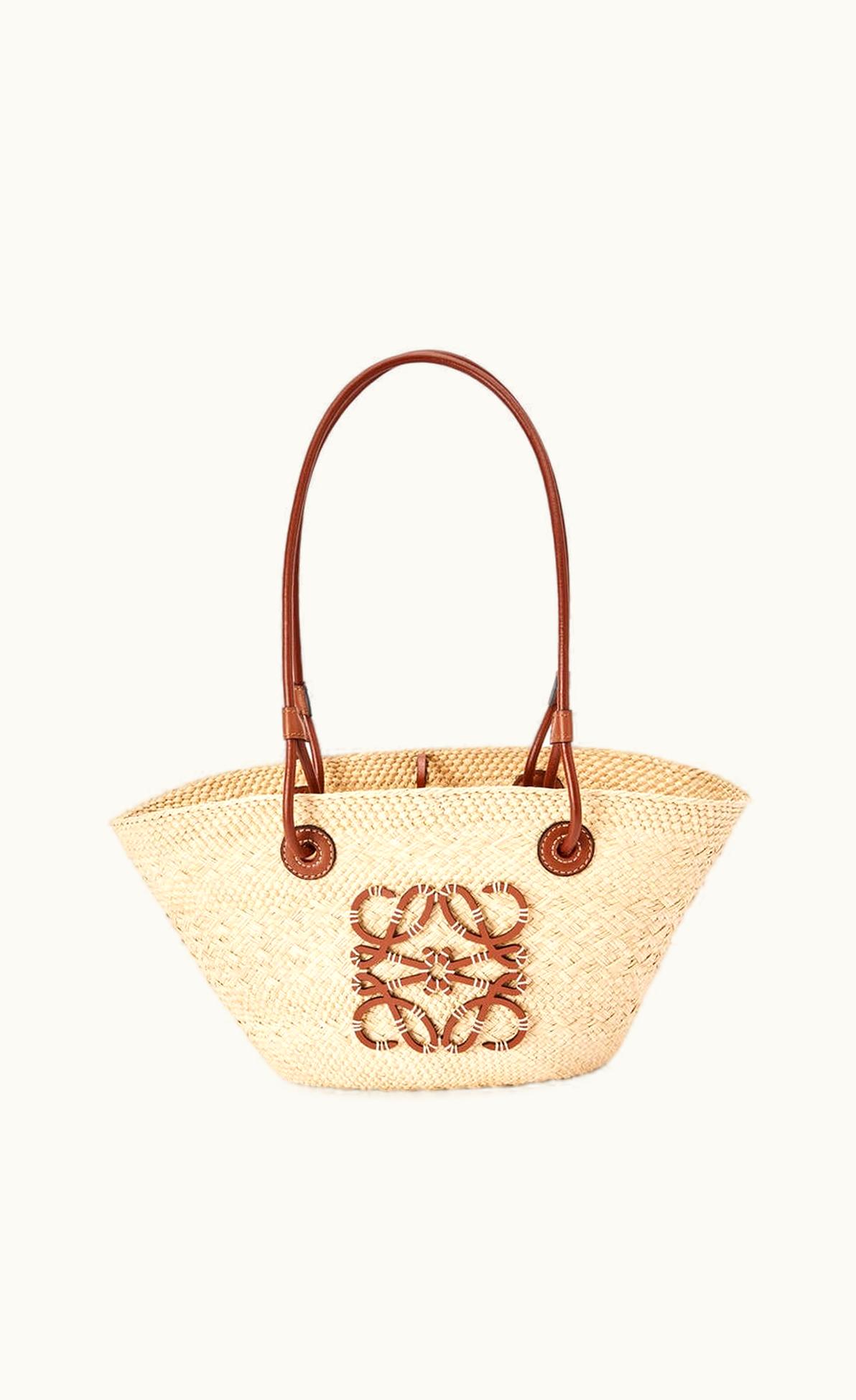 Loewe Loewe Small Anagram Basket Bag In Iraca Palm And Calfskin
