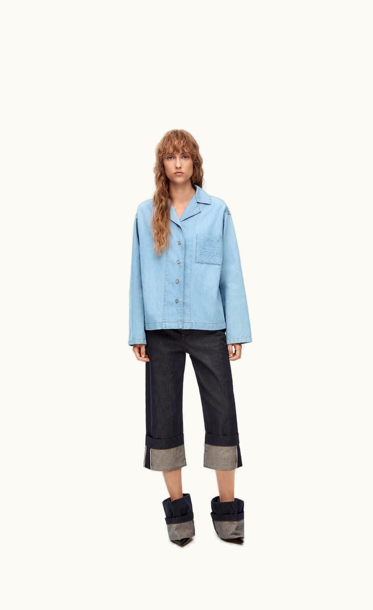 Loewe Loewe Anagram Pyjama Blouse In Cotton Blend Denim