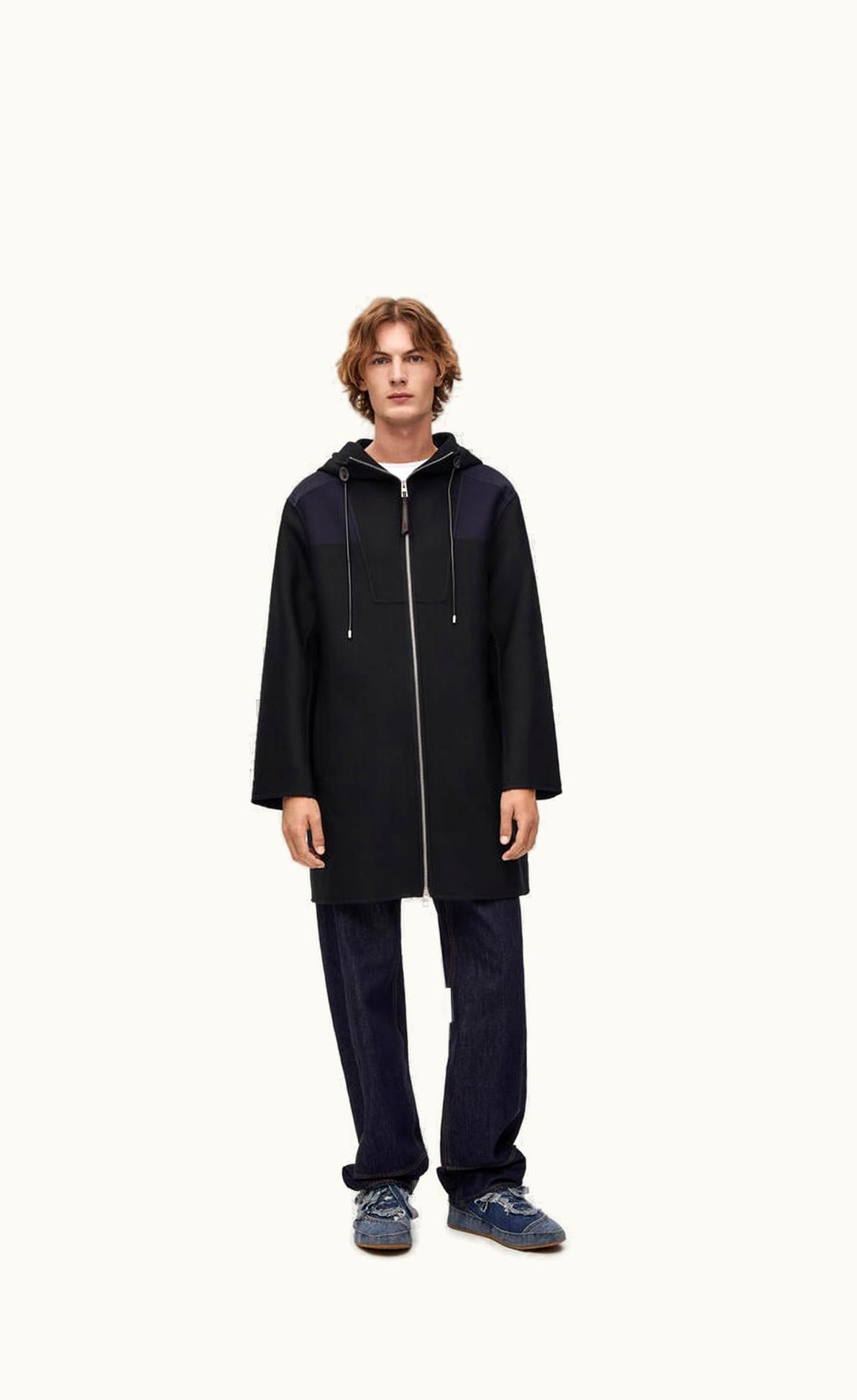 Loewe Loewe Hooded Anagram Coat In Wool And Silk UZ0128491