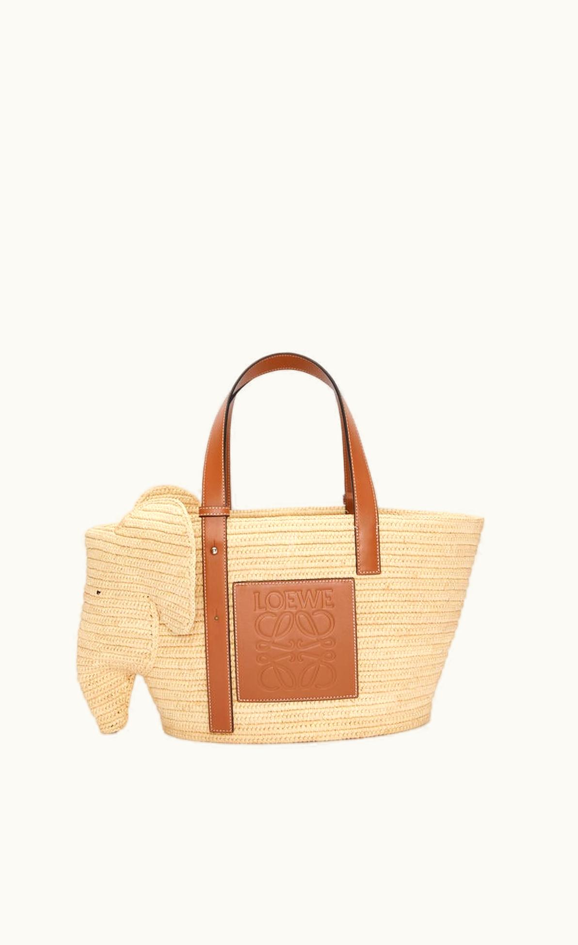 Loewe Loewe Elephant Basket Bag In Raffia And Calfskin