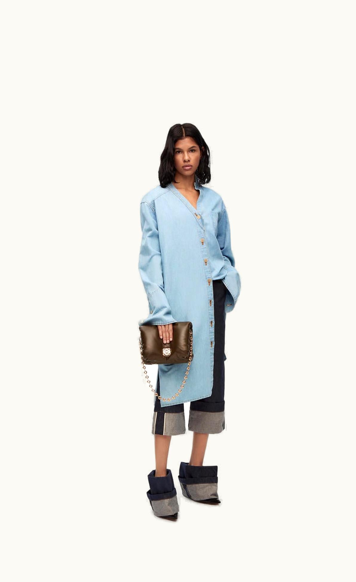 Loewe Loewe Asymmetric Shirt Dress In Cotton Blend Denim