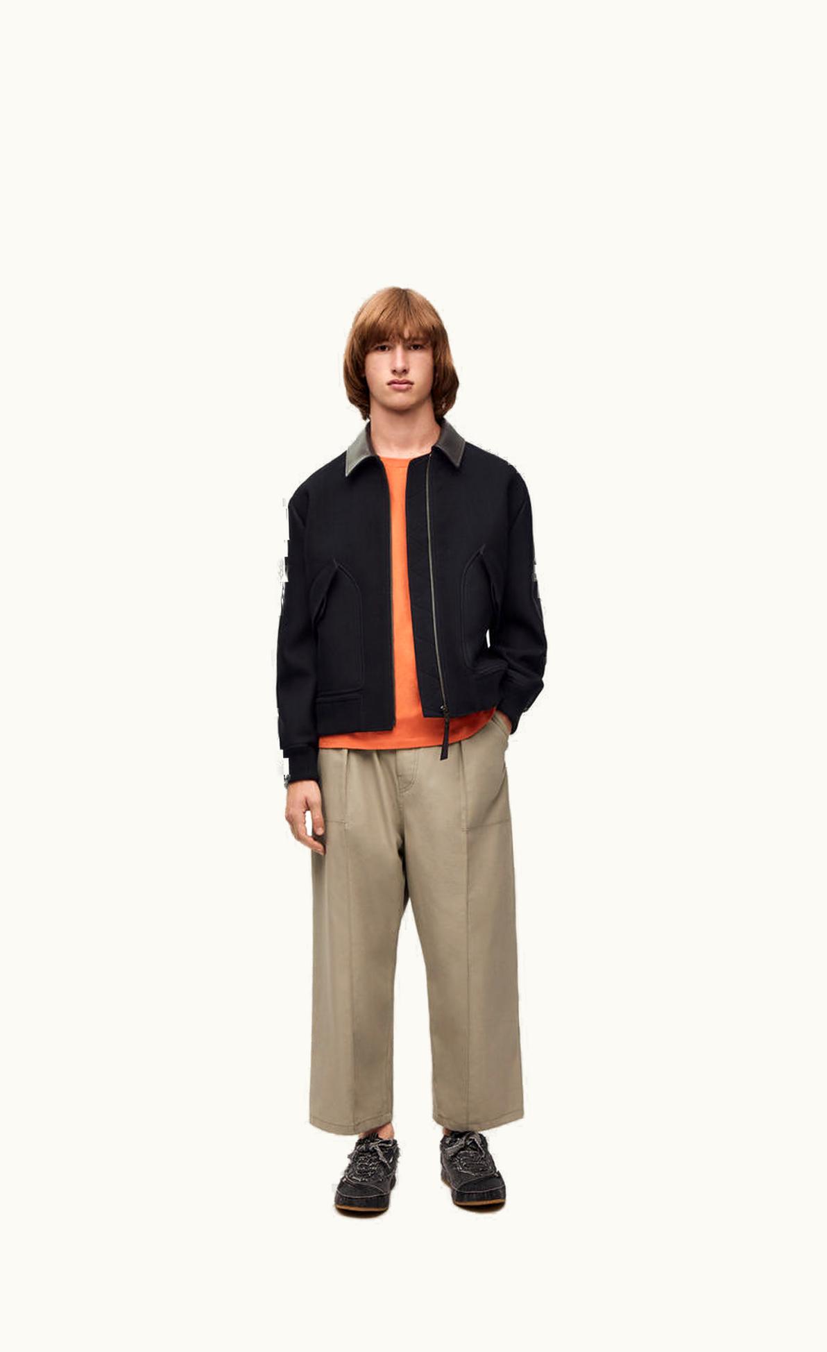 Loewe Loewe Leather Collar Bomber Jacket In Wool And Silk UZ0129312