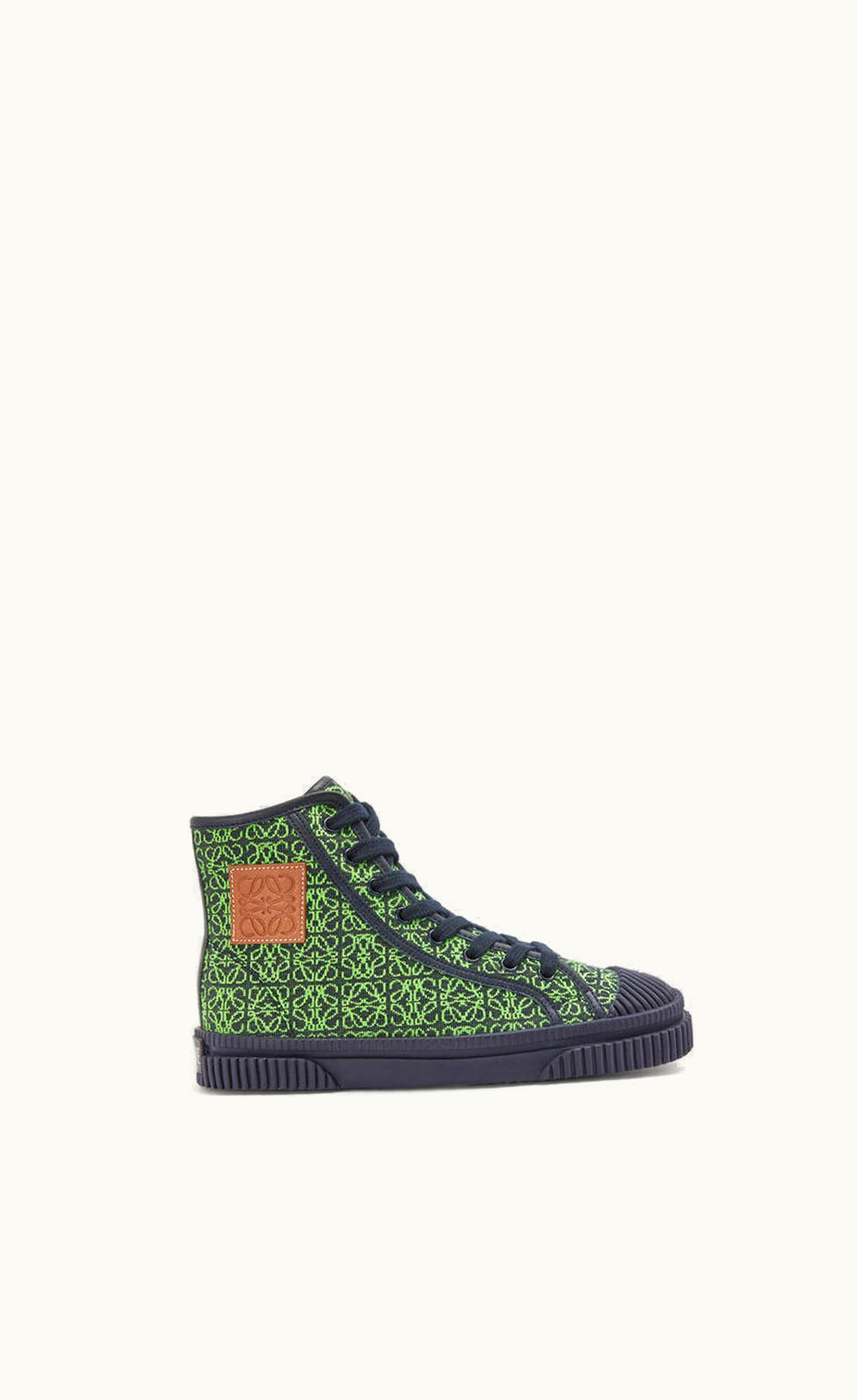 Loewe High Top Sneaker In Anagram Jacquard And Calfskin