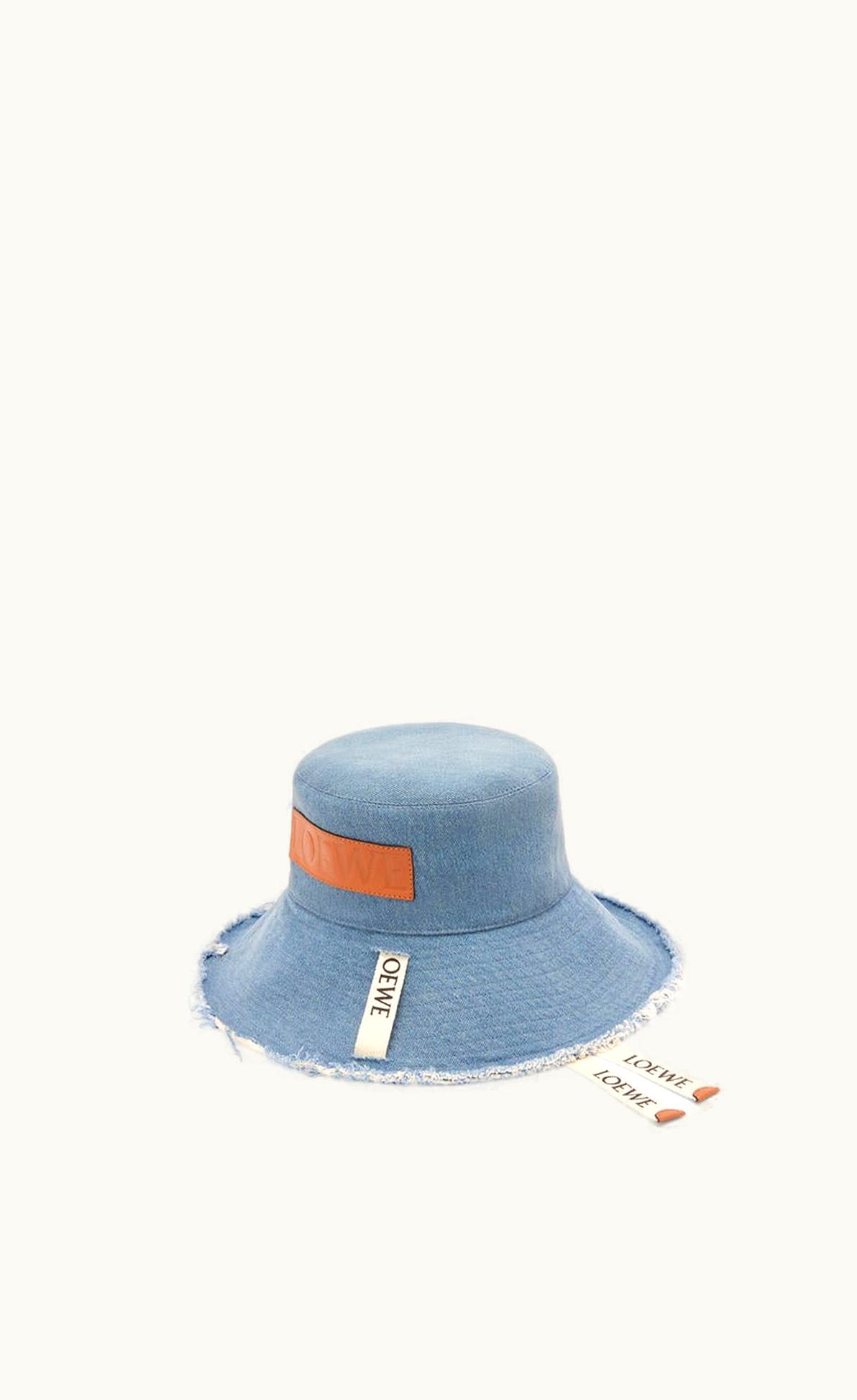 Loewe Frayed Fisherman Hat In Denim And Calfskin UZ0129790
