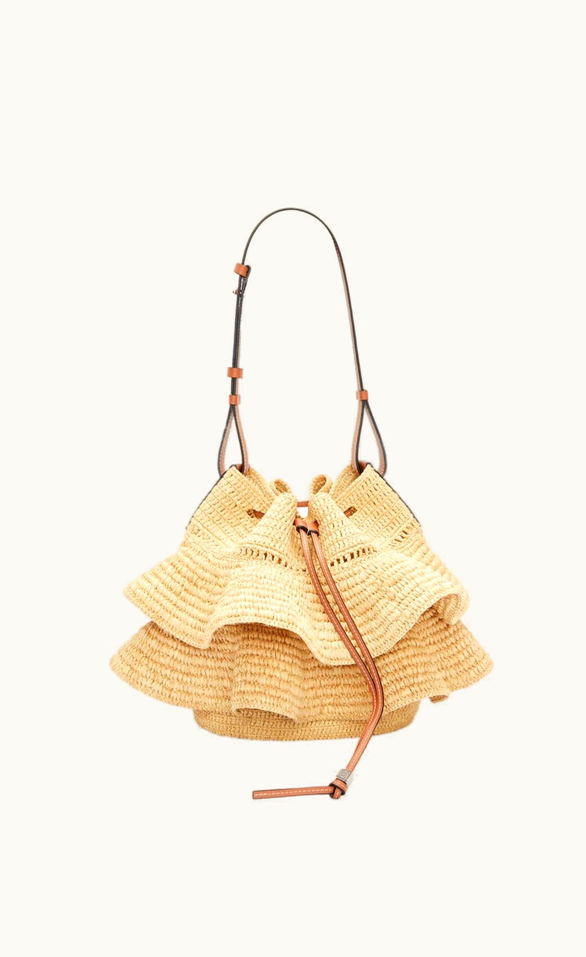 Loewe Balloon Ruffles Bag In Raffia And Calfskin UZ0130043