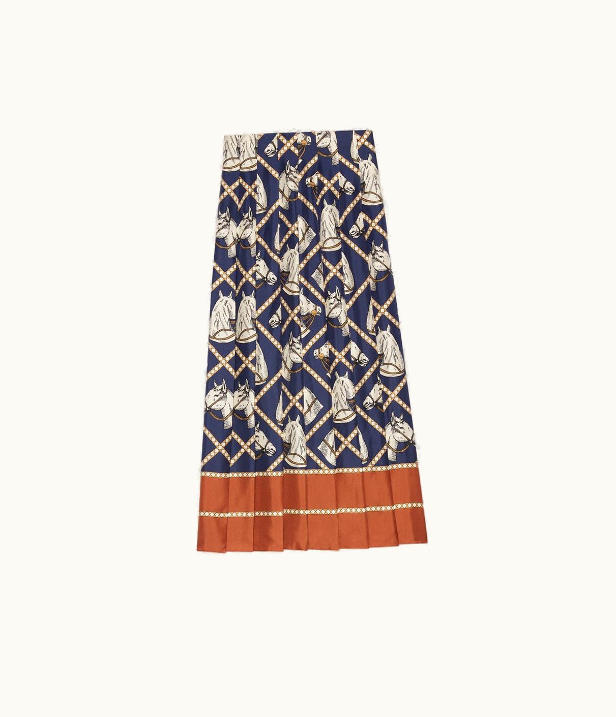 Gucci Check Equestrian Print Silk Skirt