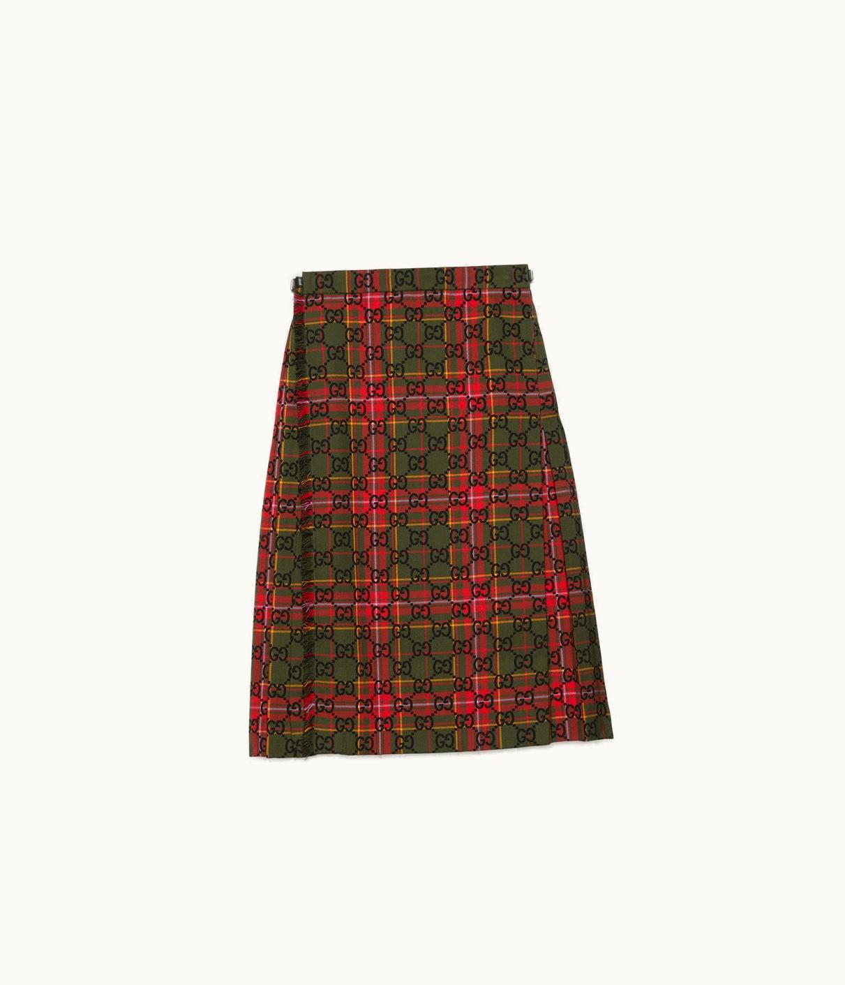 Gucci Tartan Wool Skirt With Embroidery