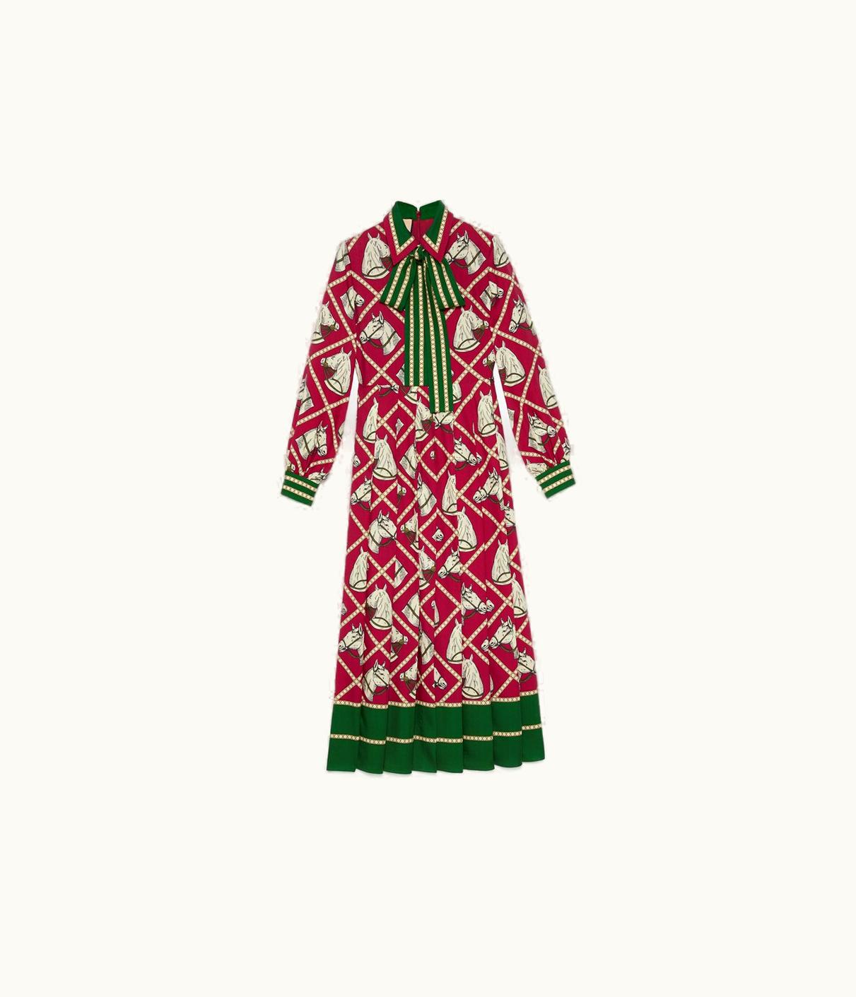 Gucci Check Equestrian Print Wool Dress