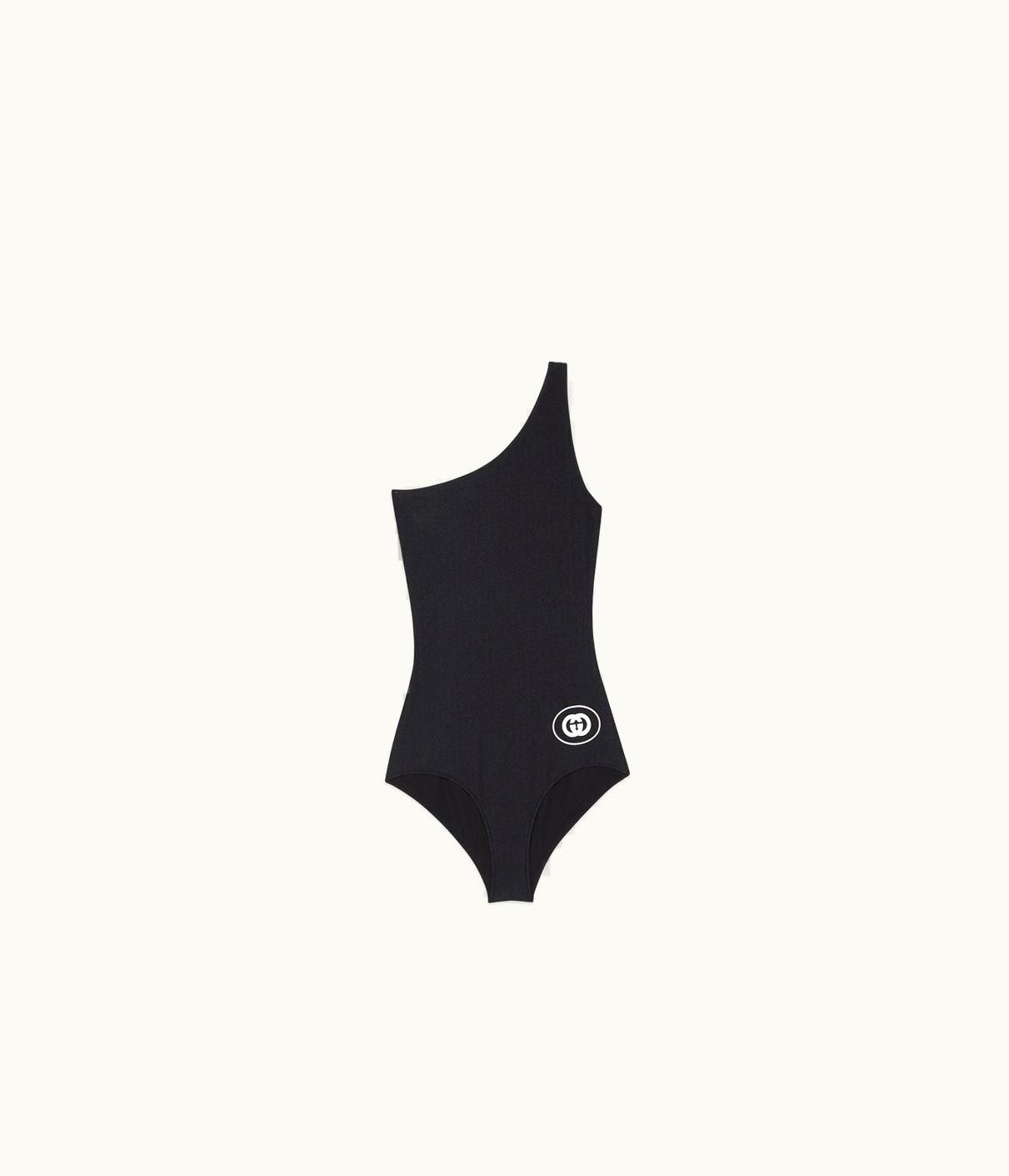Gucci One-Shoulder Sparkling Jersey Swimsuit