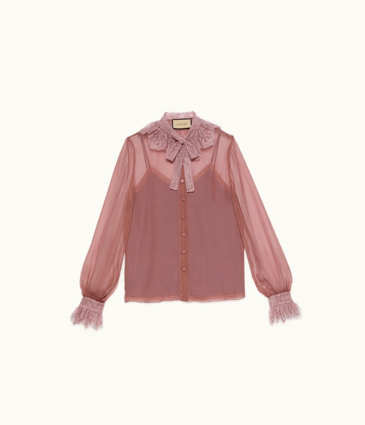 Gucci Lace Trim Silk Chiffon Shirt