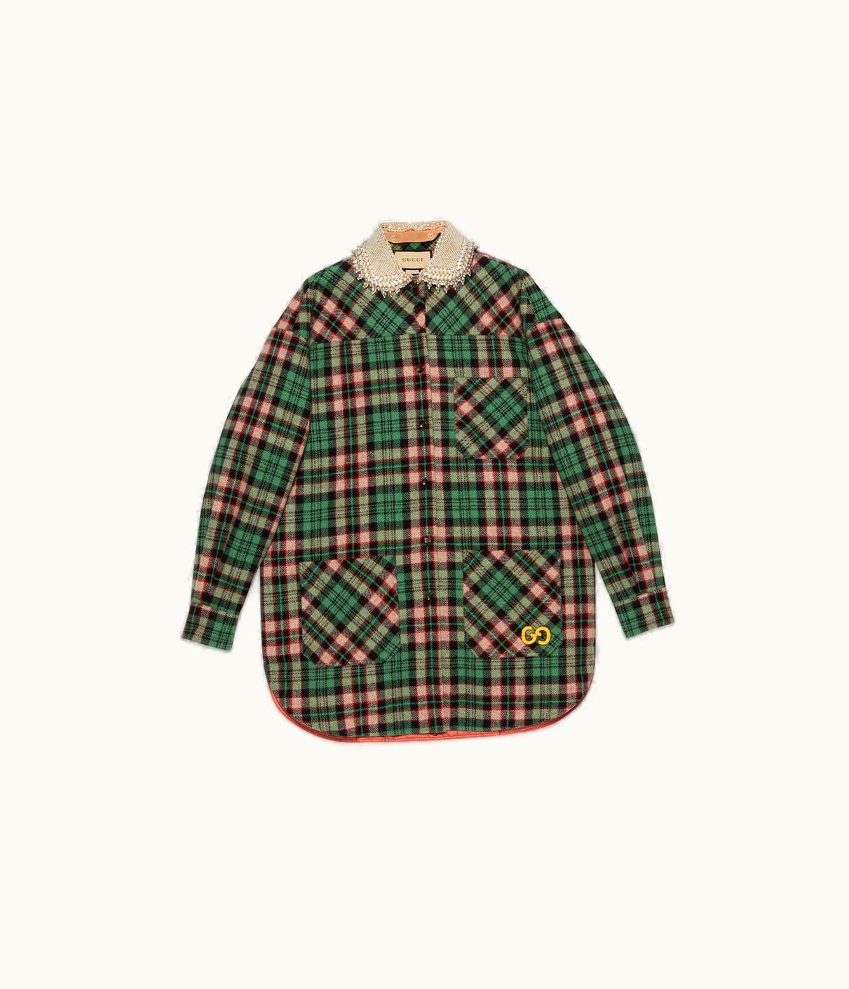 Gucci Tartan Wool Shirt With GG
