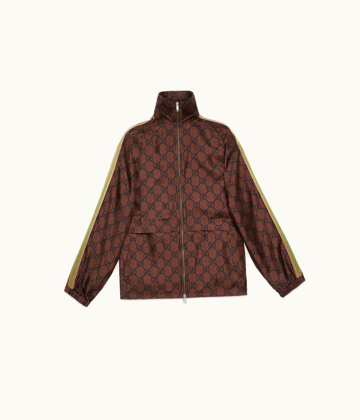 Gucci GG Supreme Print Silk Zip-Up Jacket
