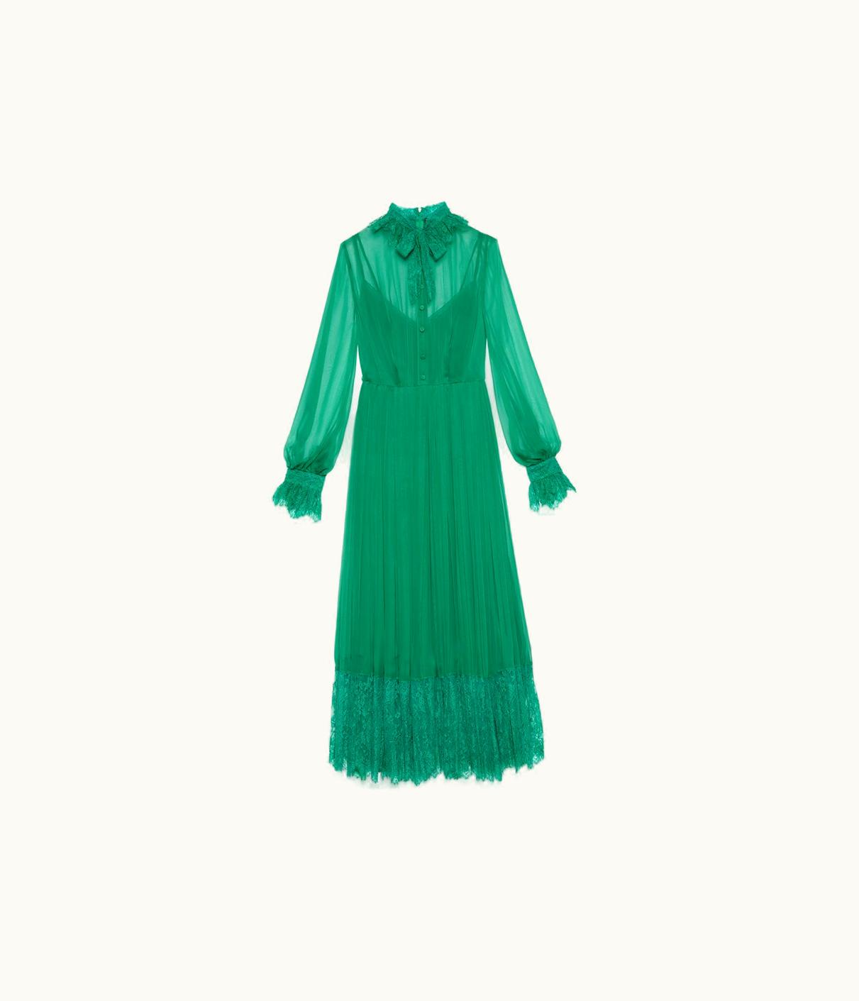 Gucci Silk Chiffon Dress With Lace Trim