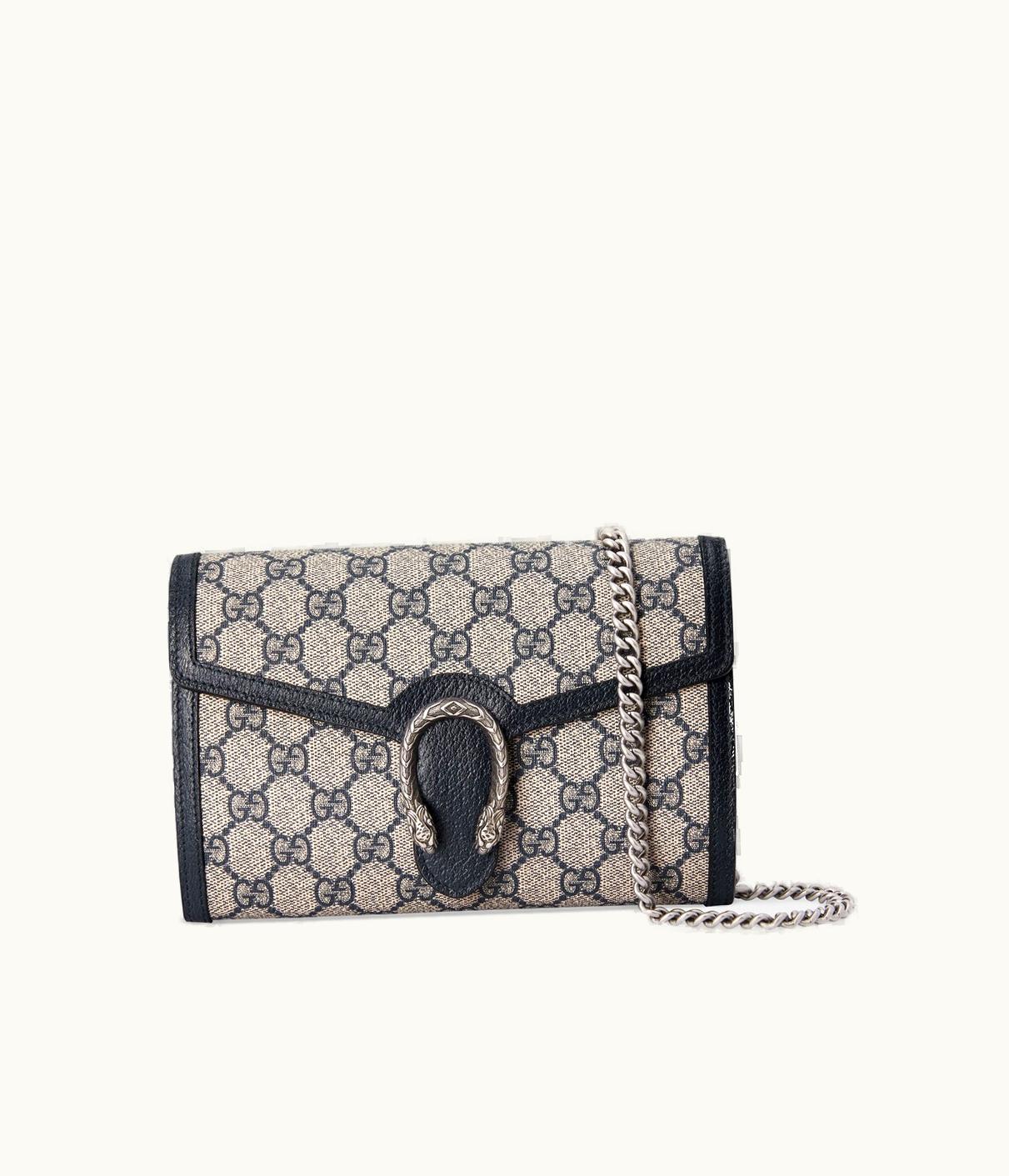 Gucci Gucci Love Parade Dionysus Chain Wallet GG Supreme Blue Beige