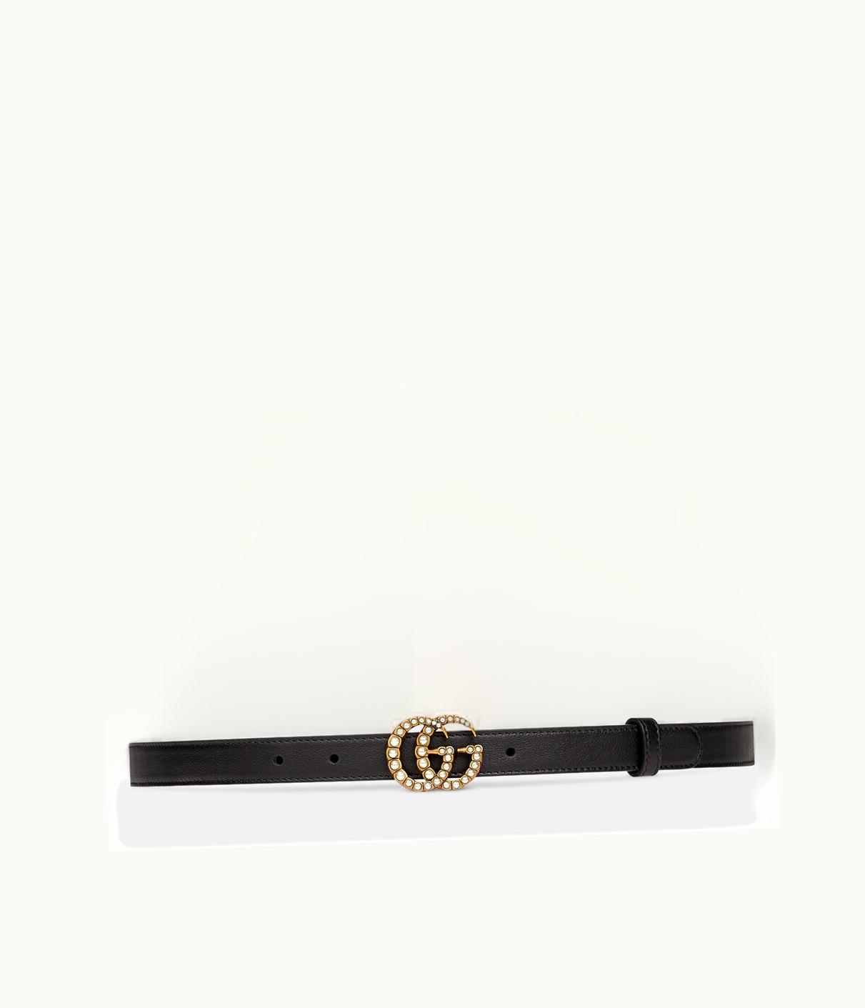 Gucci Gucci Leather Belt With Pearl Double G Buckle