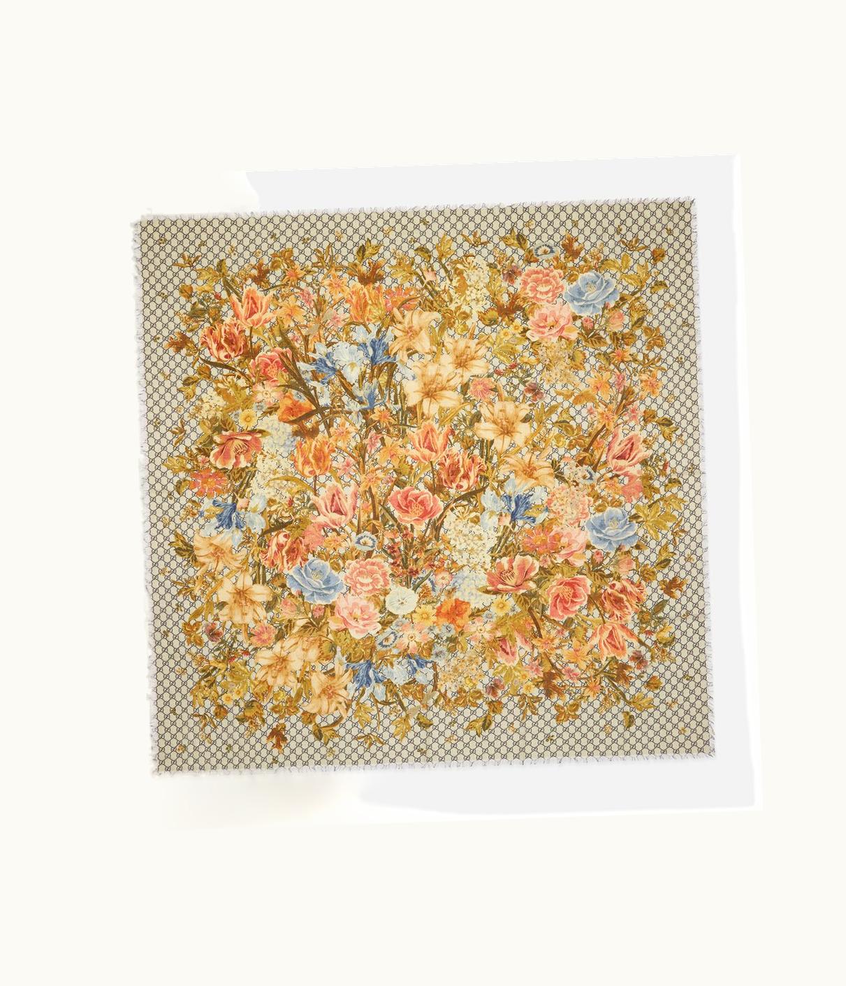 Gucci Gucci GG Flora Print Silk Wool Scarf